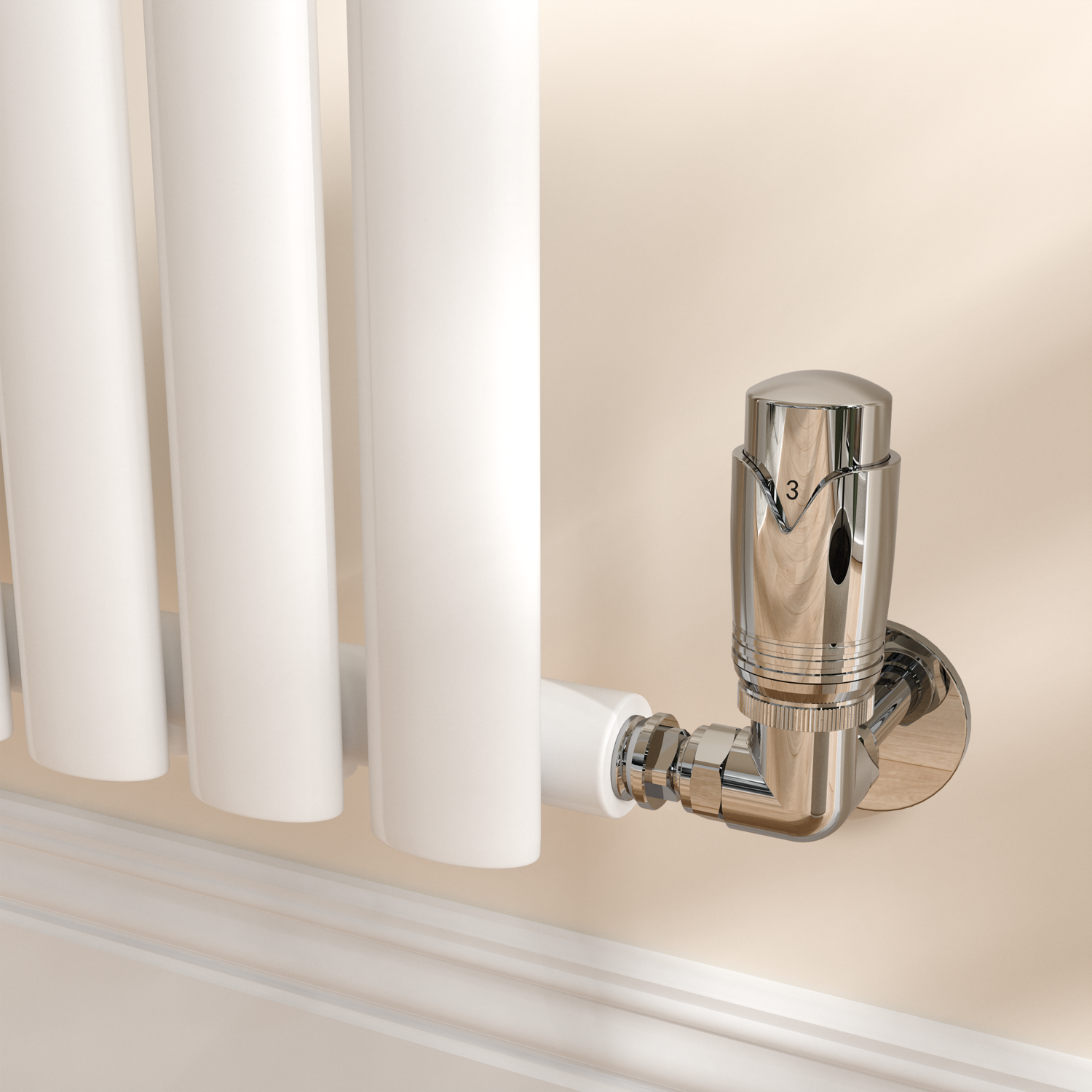 Elego Chrome Modern Trv Corner Thermostatic Radiator Valves With Lockshield - Image 3