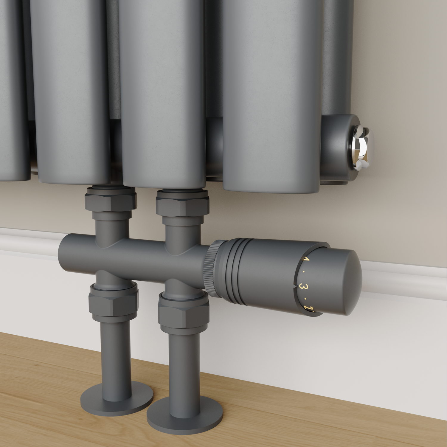 Elego Anthracite Gray Modern Trv H Block Thermostatic Radiator Valves - Image 3