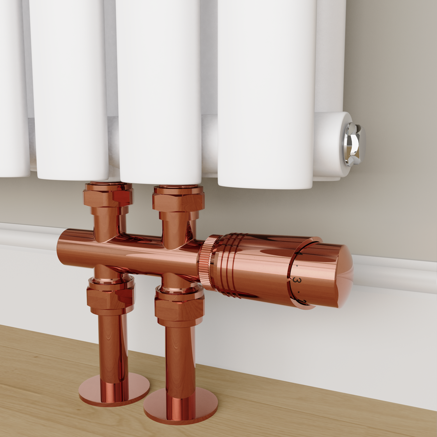 Elego Copper Modern Trv H Block Thermostatic Radiator Valves - Image 3