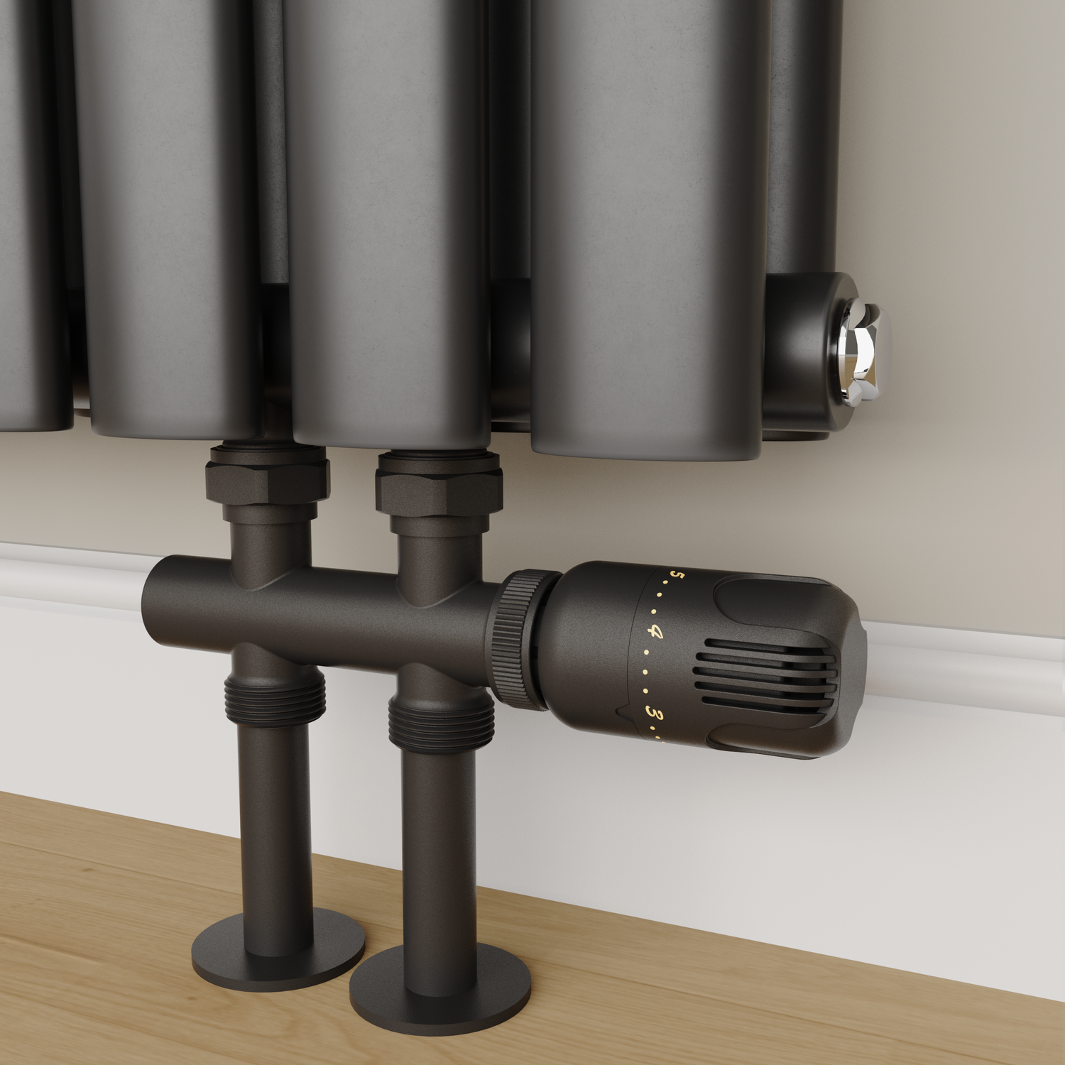 Elego Black Matte Modern Trv H Block Thermostatic Radiator Valves - Image 3