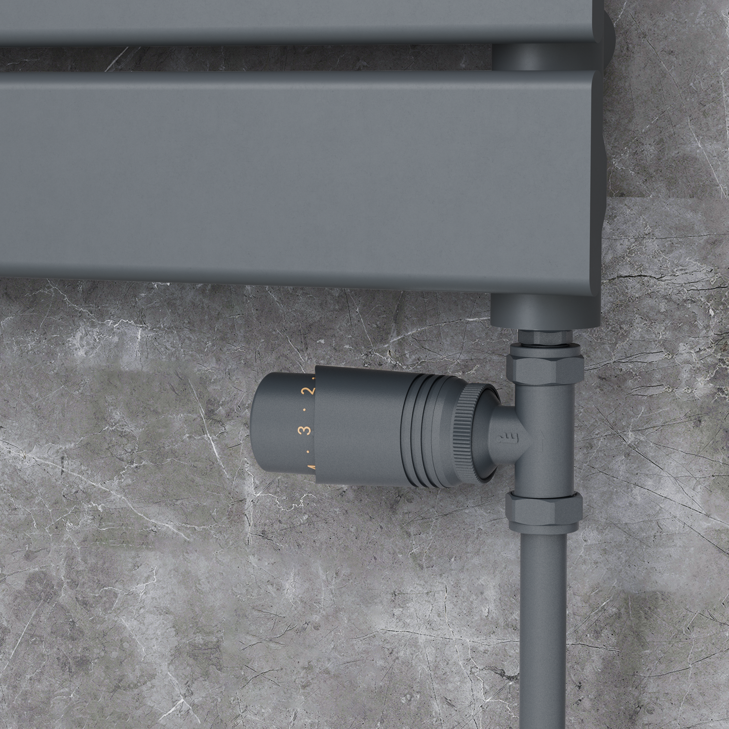 Elego Gray Modern Trv Straight Thermostatic Radiator Valves With Lockshield TRV-ST-1AG - Image 3