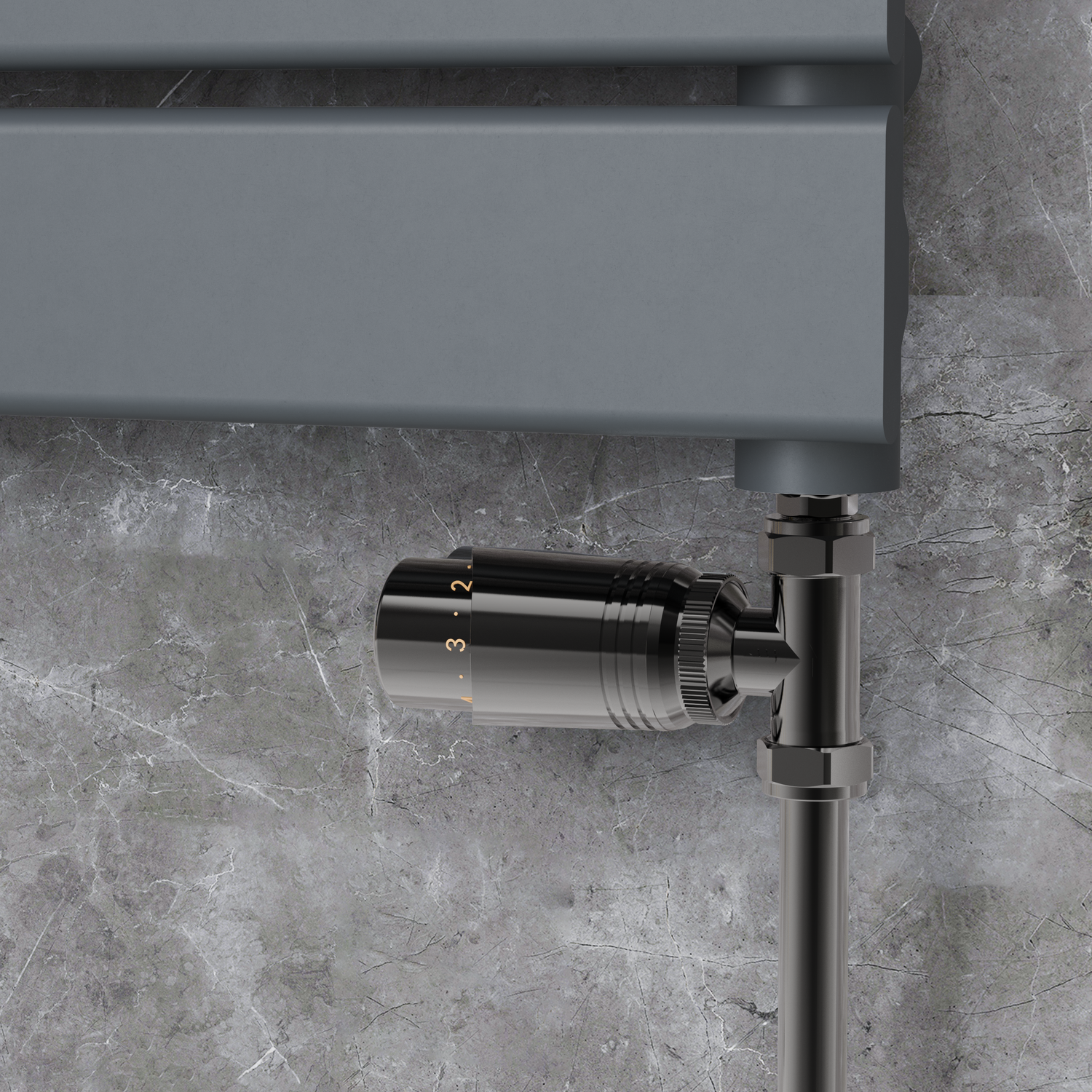 Elego Black Nickel Modern Trv Straight Thermostatic Radiator Valves With Lockshield - Image 3