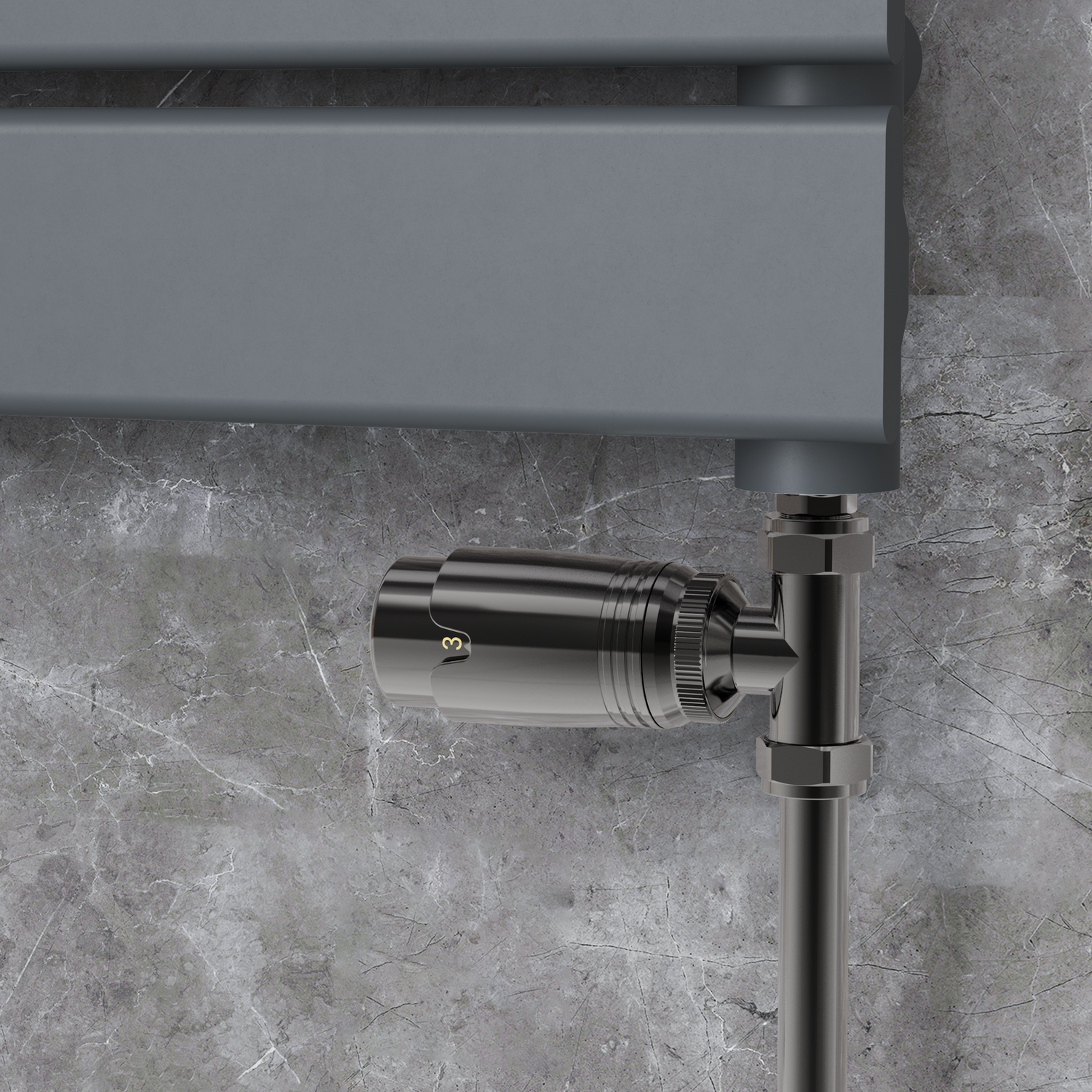 Elego Black Nickel Modern Trv Straight Thermostatic Radiator Valves With Lockshield - Image 3