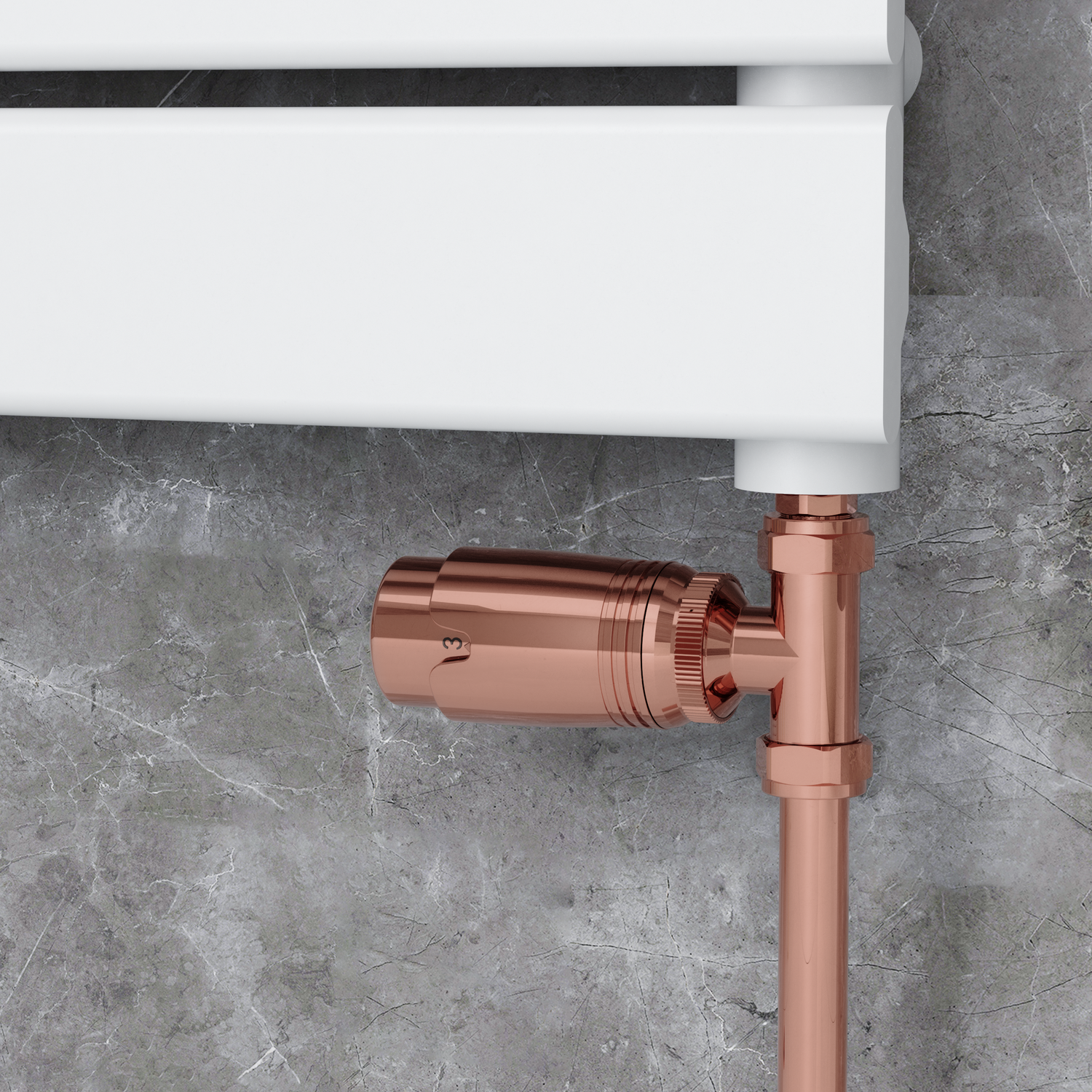 Elego Copper Modern Trv Straight Thermostatic Radiator Valves With Lockshield - Image 3