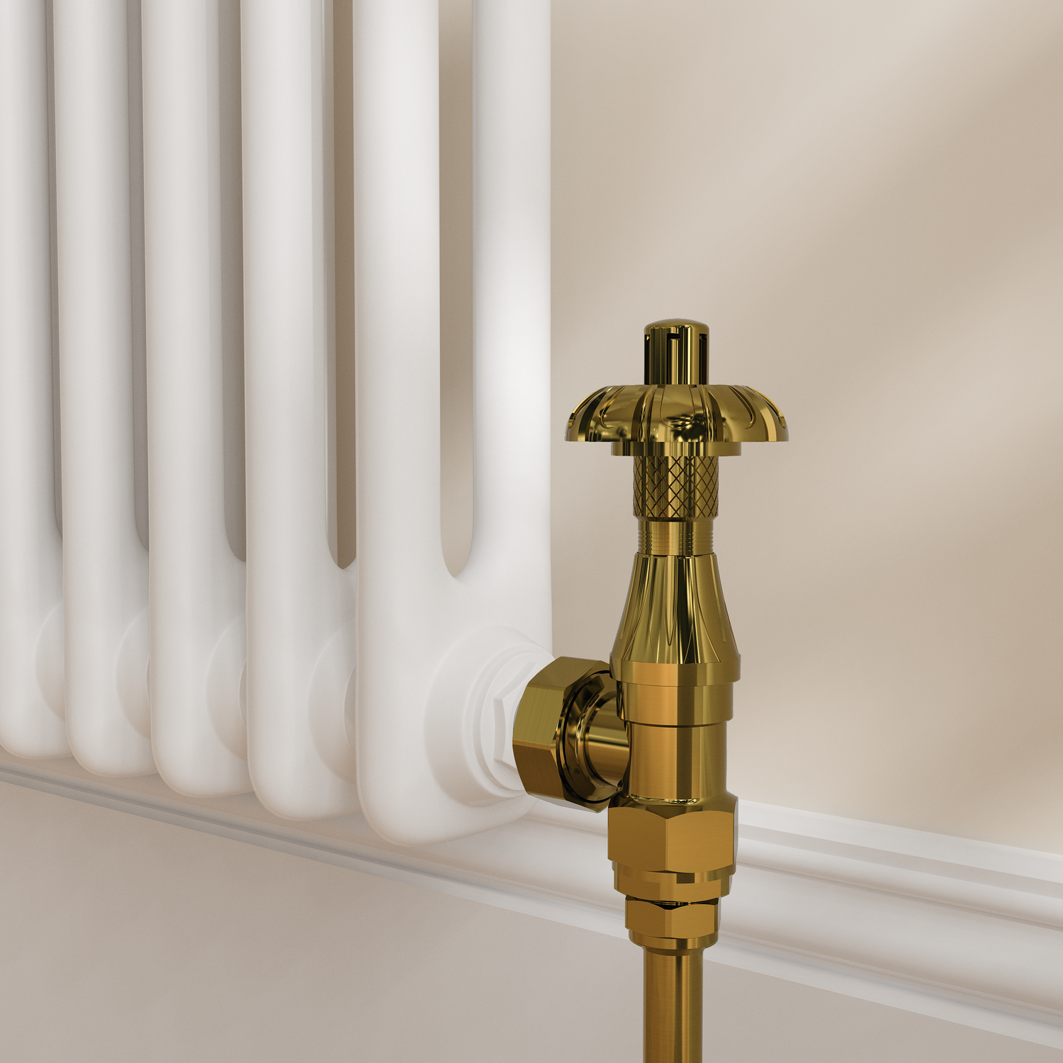 Maesta Brass Brushed Traditional Trv Angled Thermostatic Radiator Valves With Lockshield - Image 3