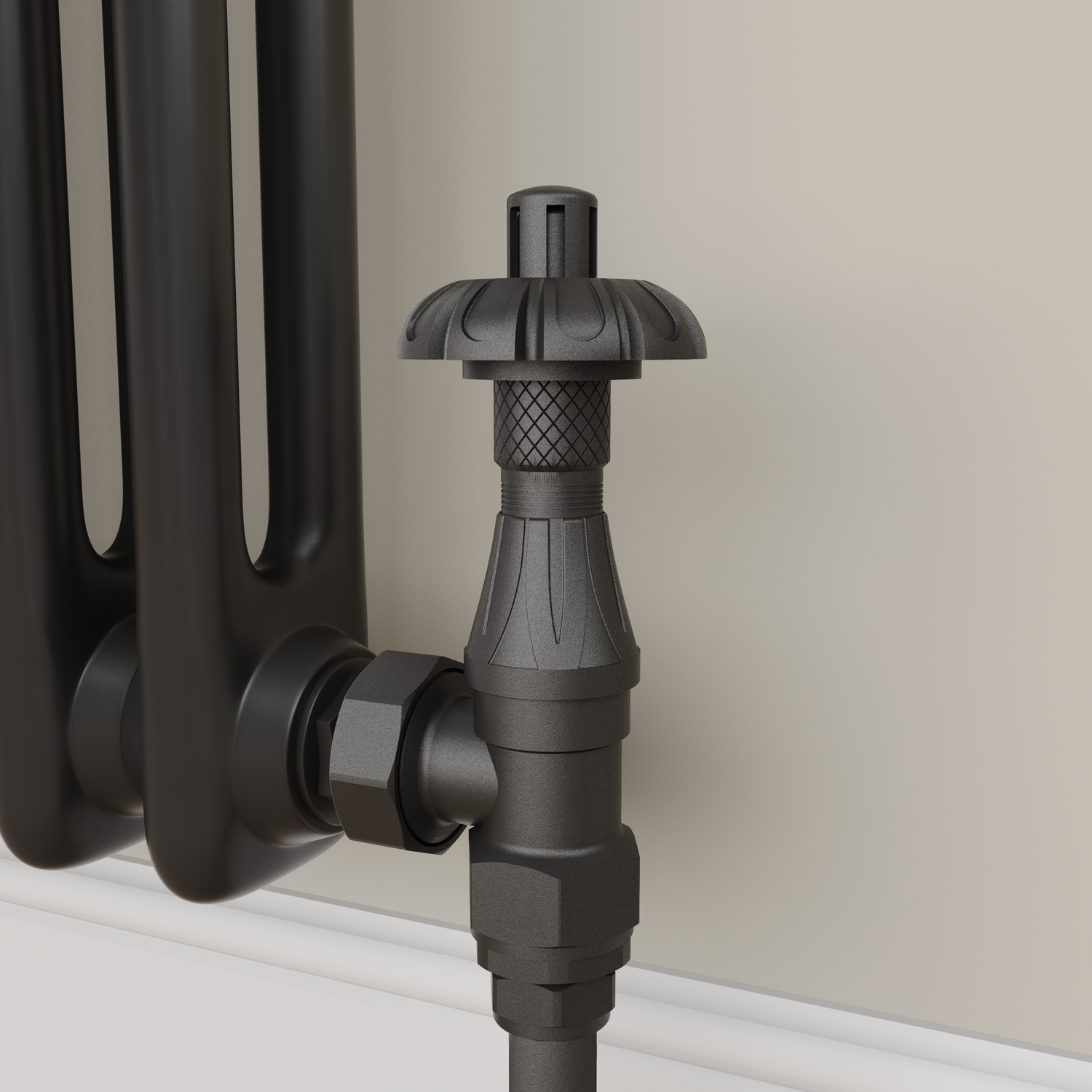 Maesta Black Matte Traditional Trv Angled Thermostatic Radiator Valves With Lockshield - Image 3