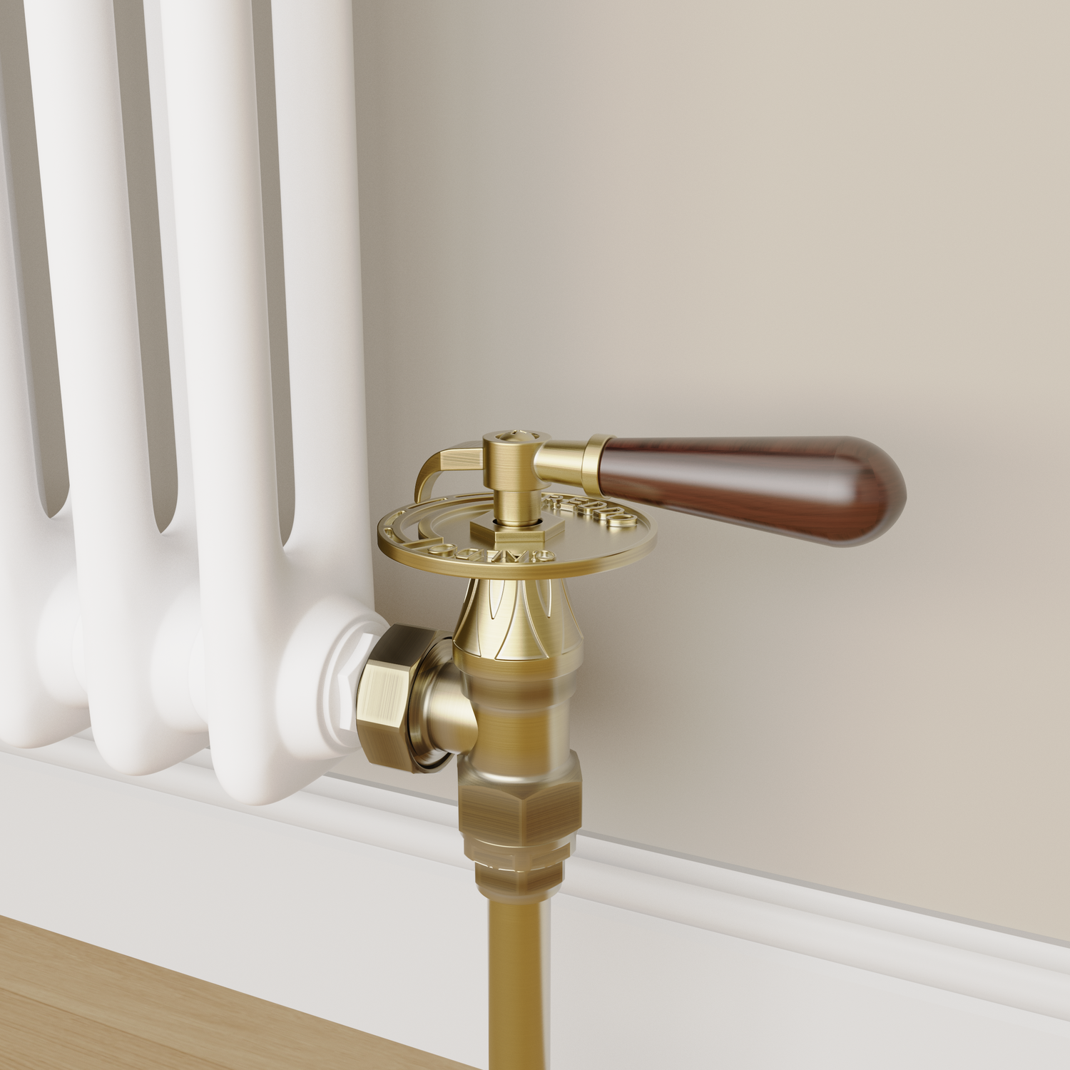 Maesta Brass Antique Traditional Manual Angled Radiator Valves With Lockshield - Image 2