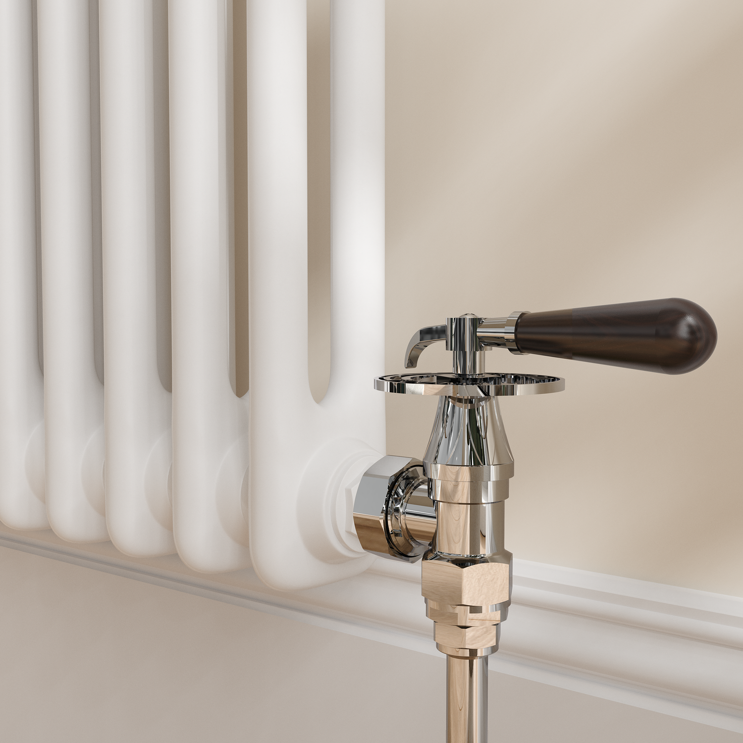 Maesta Chrome Traditional Manual Angled Radiator Valves With Lockshield - Image 3