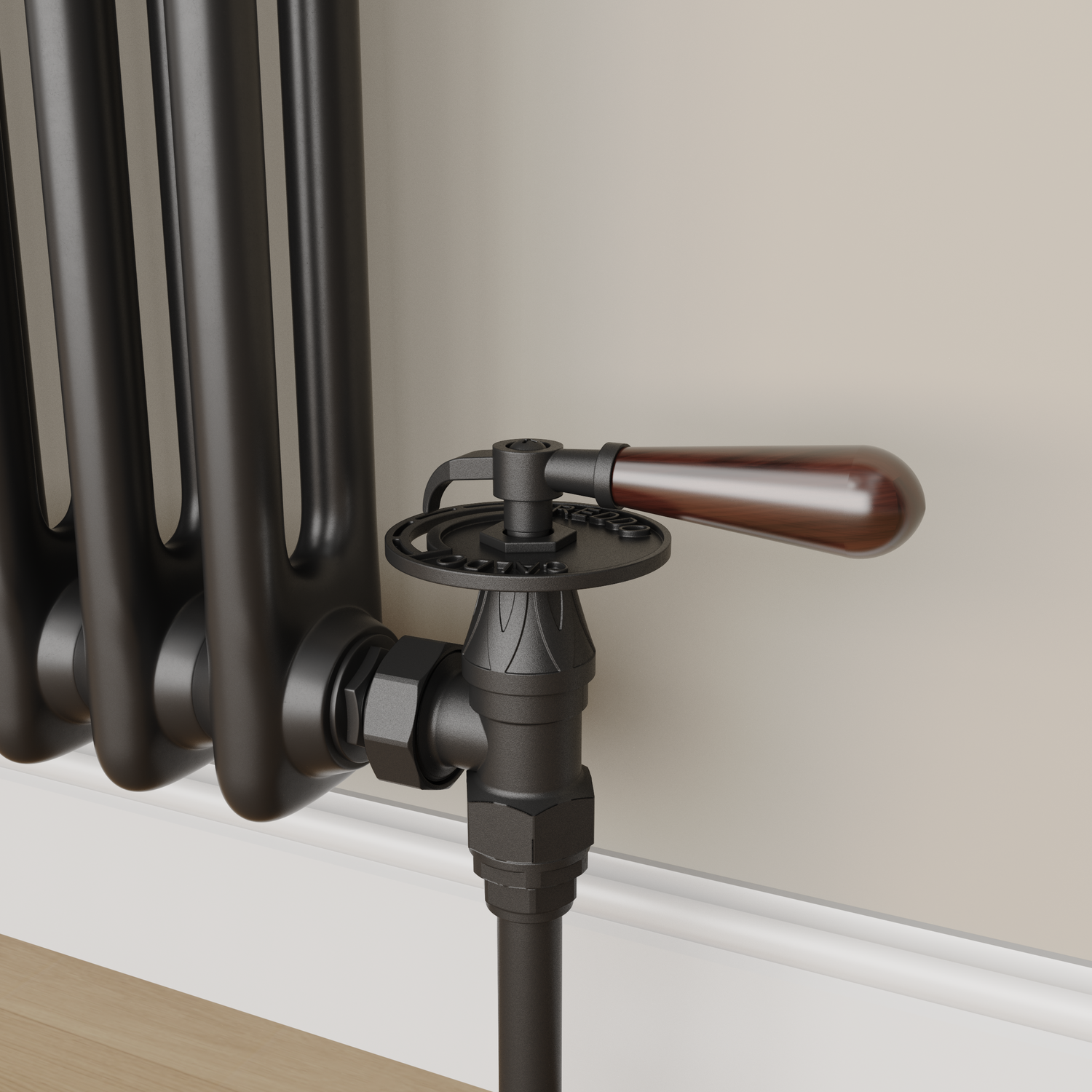Maesta Matte Black Traditional Manual Angled Radiator Valves With Lockshield