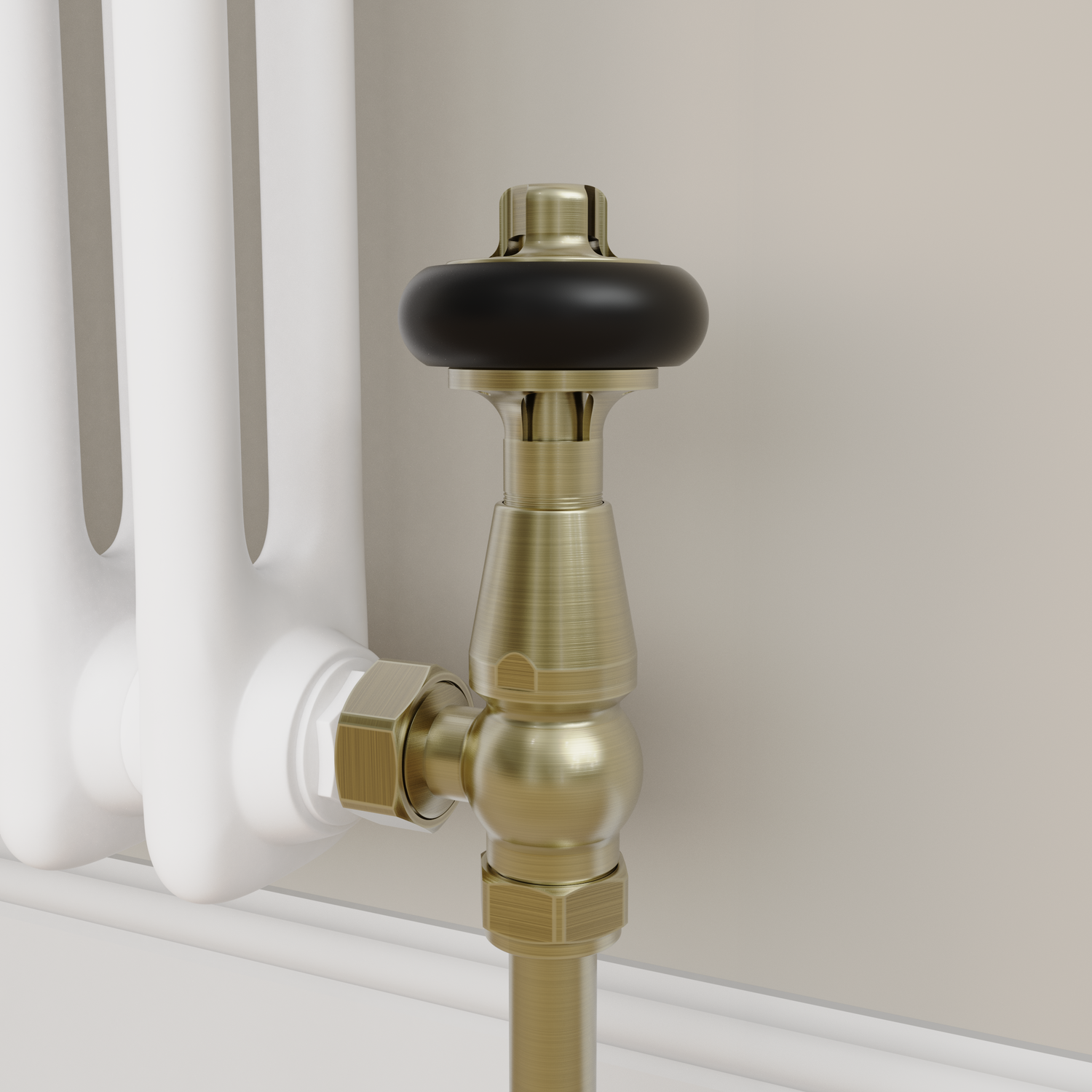 Maesta Brass Antique Traditional Trv Angled Thermostatic Radiator Valves With Lockshield - Image 3