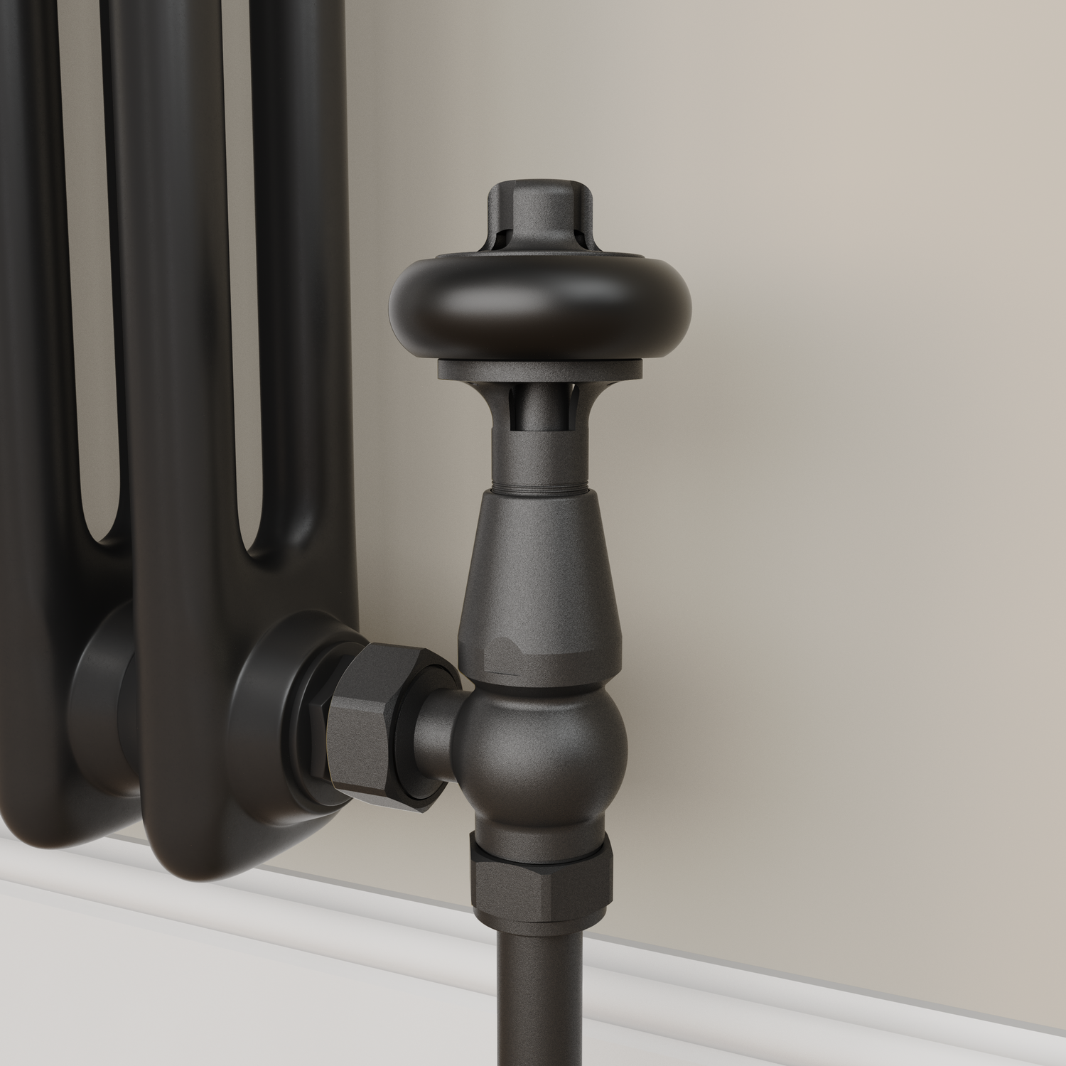 Maesta Black Matte Traditional Trv Angled Thermostatic Radiator Valves With Lockshield - Image 3