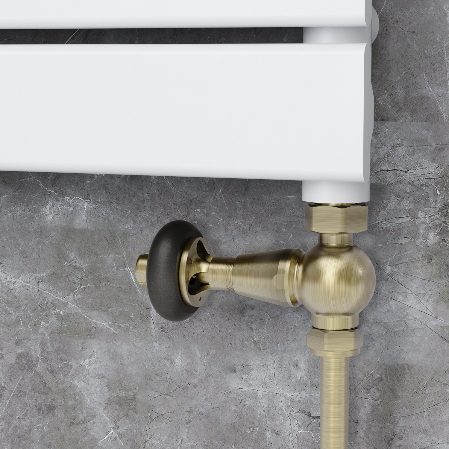 Maesta Antique Brass Traditional Trv Straight Thermostatic Radiator Valves With Lockshield
