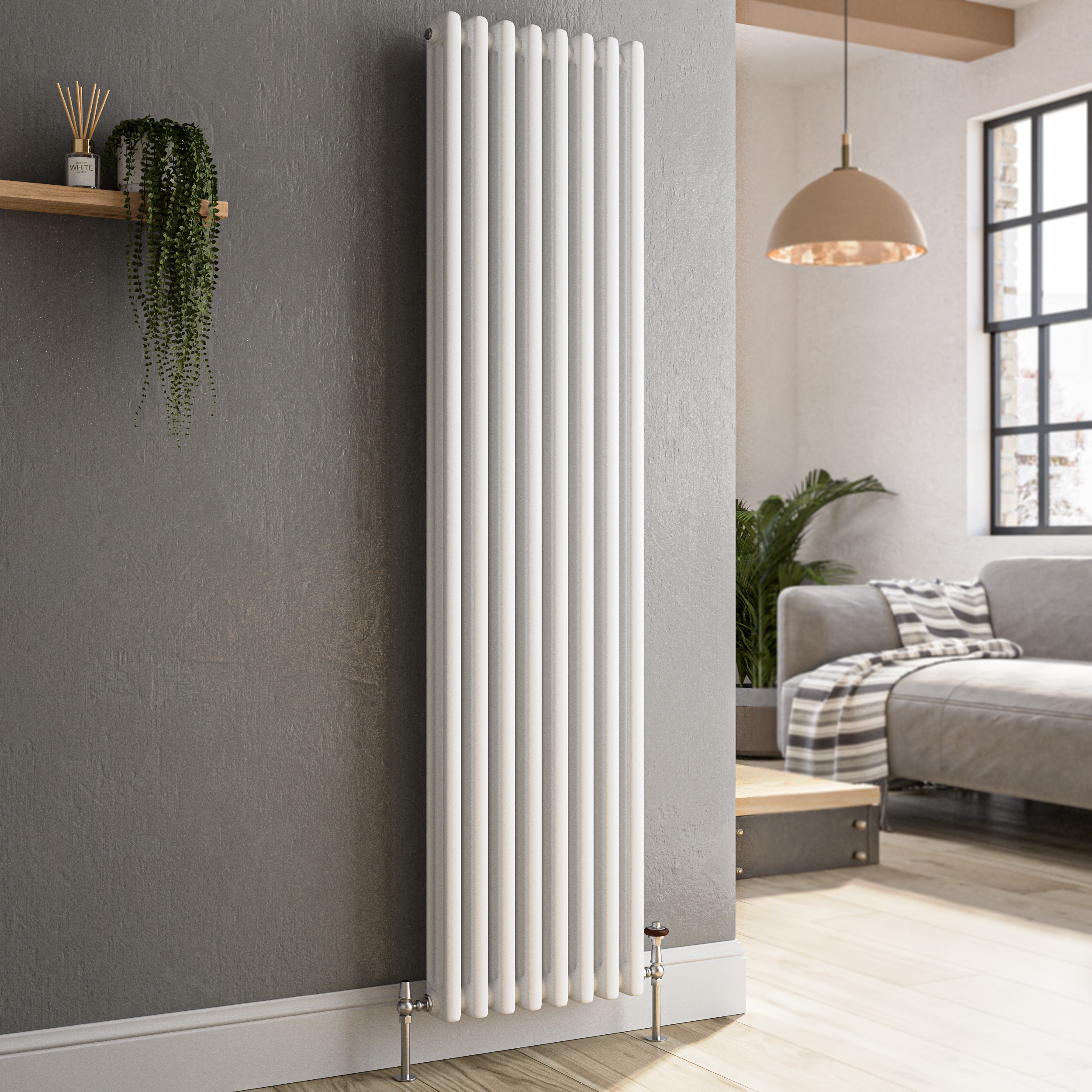Reggio Vertical Triple Column Traditional Radiator 1500X380mm 3751 Btu Cast Iron Style VCT8-1500-WCT - Image 3
