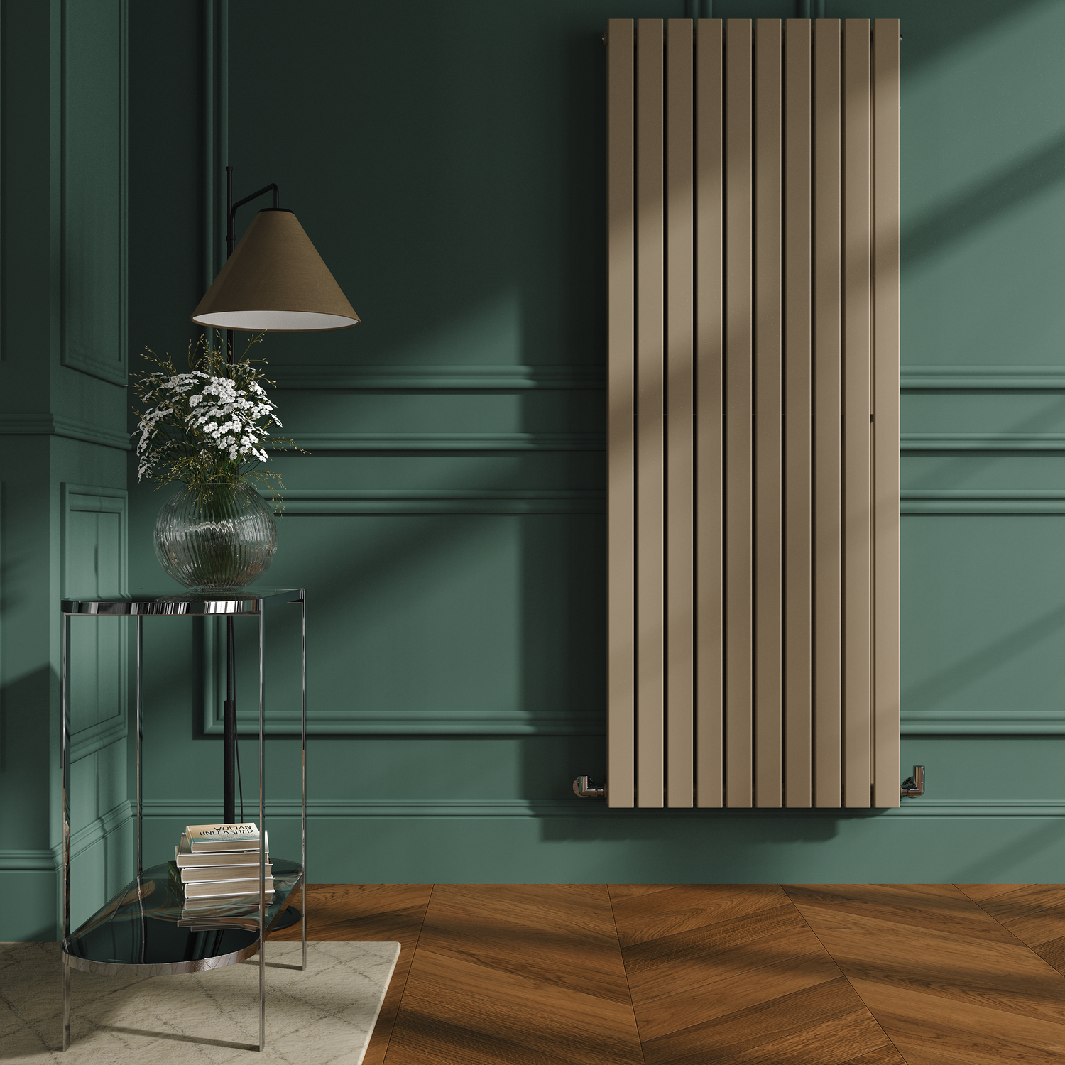 Riace Beige Grey Vertical Flat Designer Radiator 1800X680mm Double Panel 6947 Btu