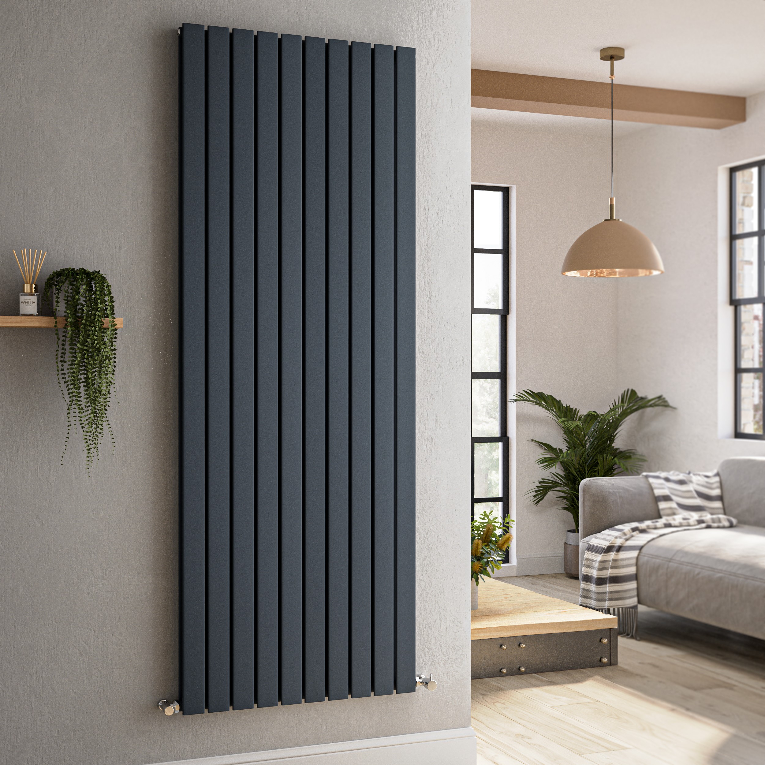 Riace Anthracite Vertical Flat Designer Radiator 1800X680mm Double Panel 6947 Btu VD10-1800-DGCF - Image 3