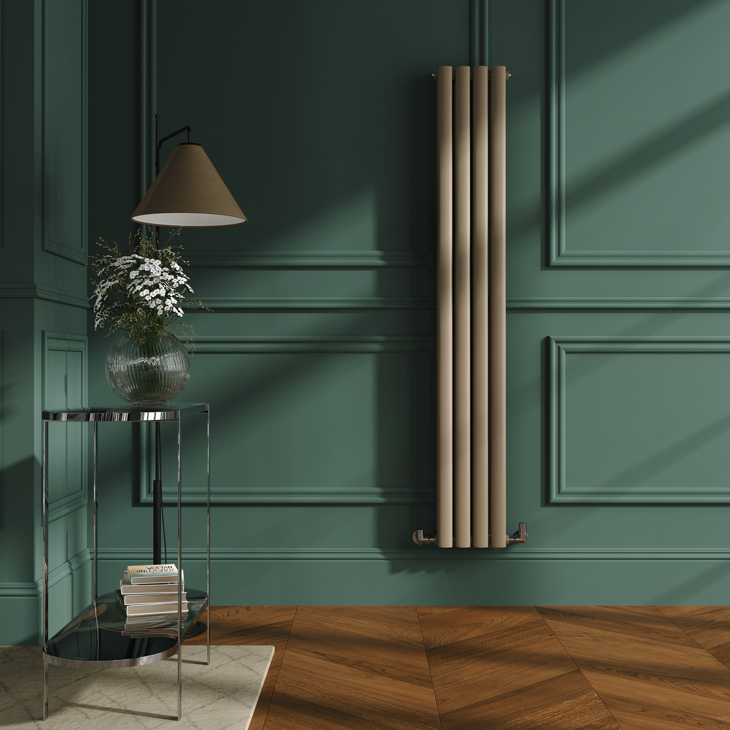 Sorrento Beige Grey Vertical Oval Designer Radiator 1600X236mm Double Panel 2234 Btu - Image 3