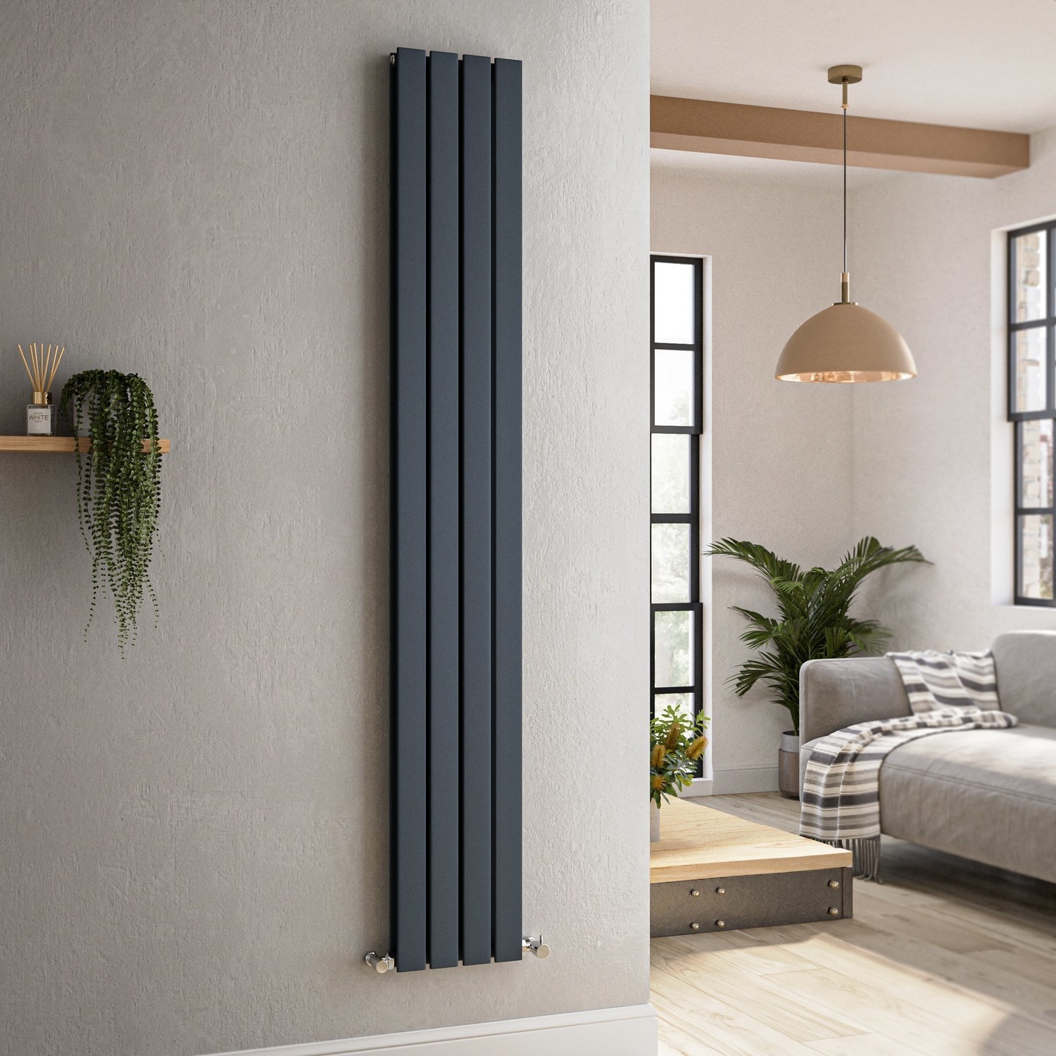Riace Anthracite Vertical Flat Designer Radiator 1800X272mm Double Panel 2778 Btu - Image 3
