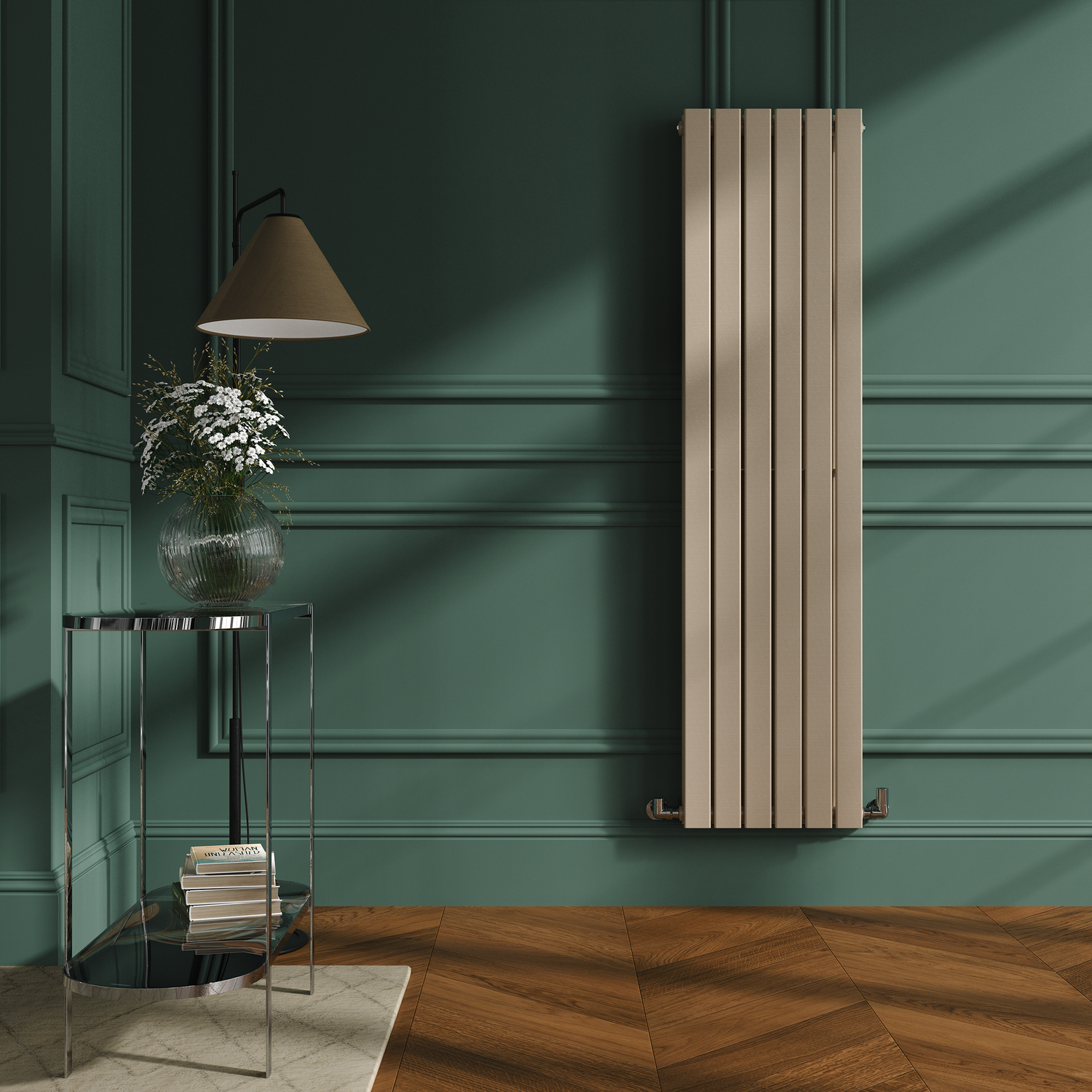 Riace Beige Cleopatra Vertical Flat Designer Radiator 1600X408mm Double Panel 3687 Btu