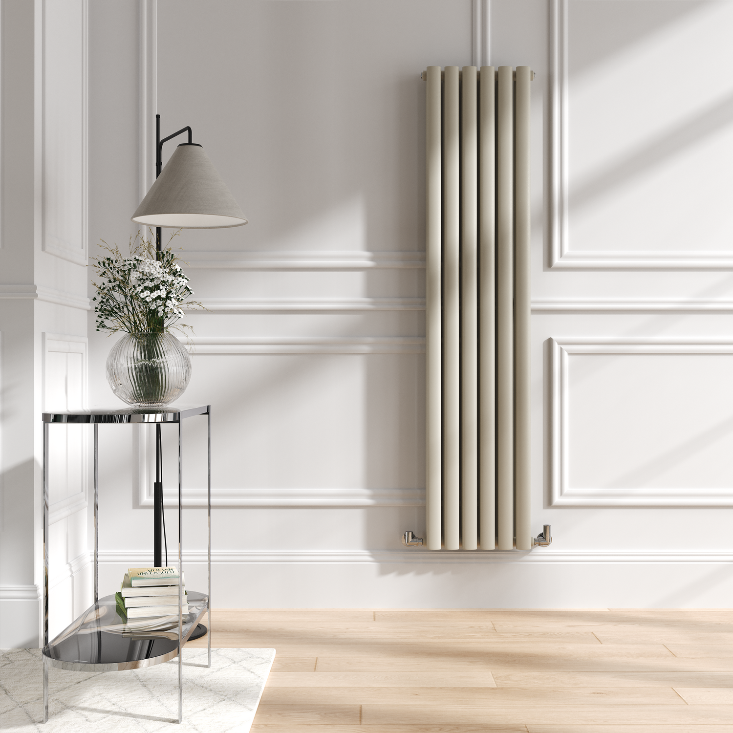Sorrento Linen Vertical Oval Designer Radiator 1600X354mm Double Panel 3351 Btu - Image 3