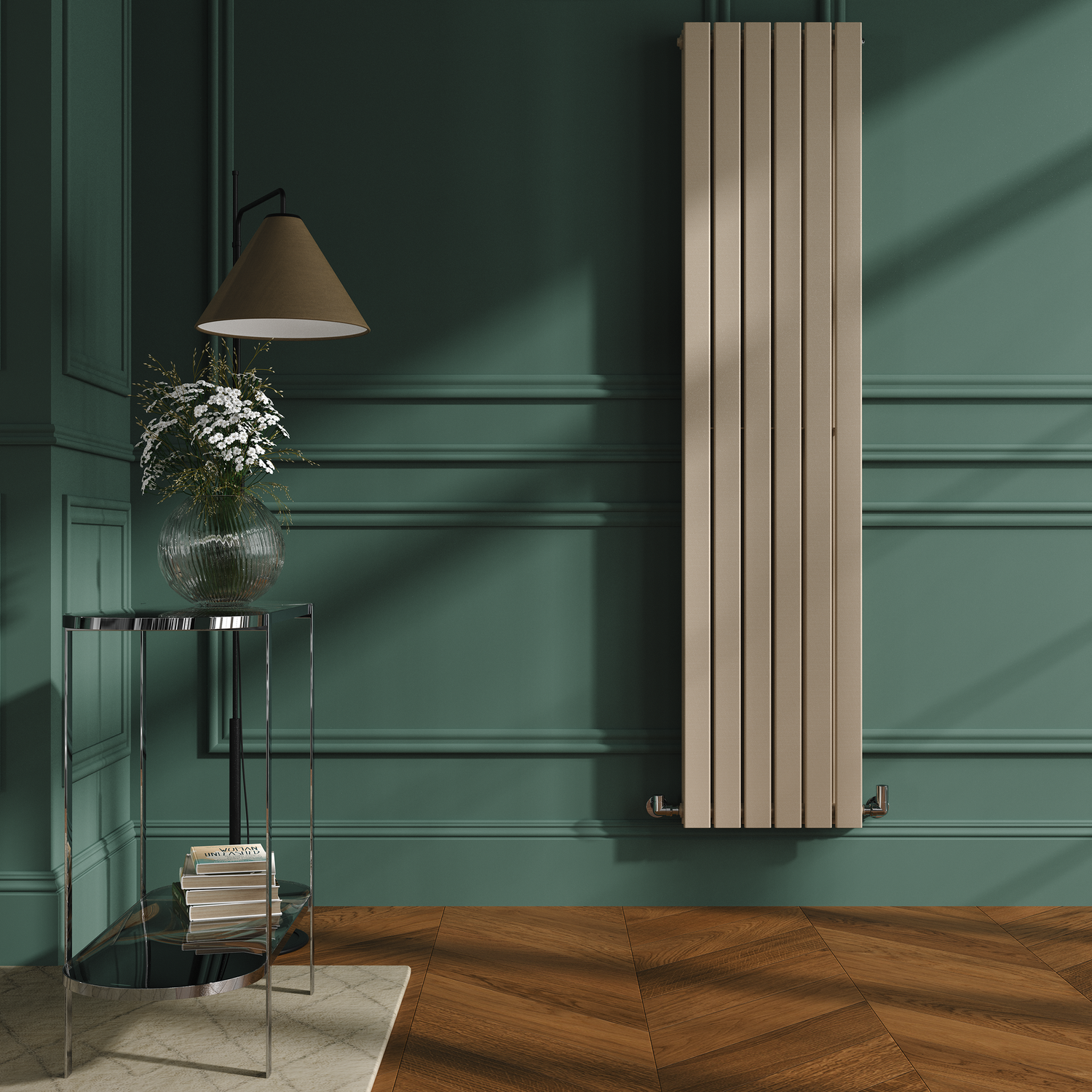 Riace Beige Cleopatra Vertical Flat Designer Radiator 1800X408mm Double Panel 4168 Btu