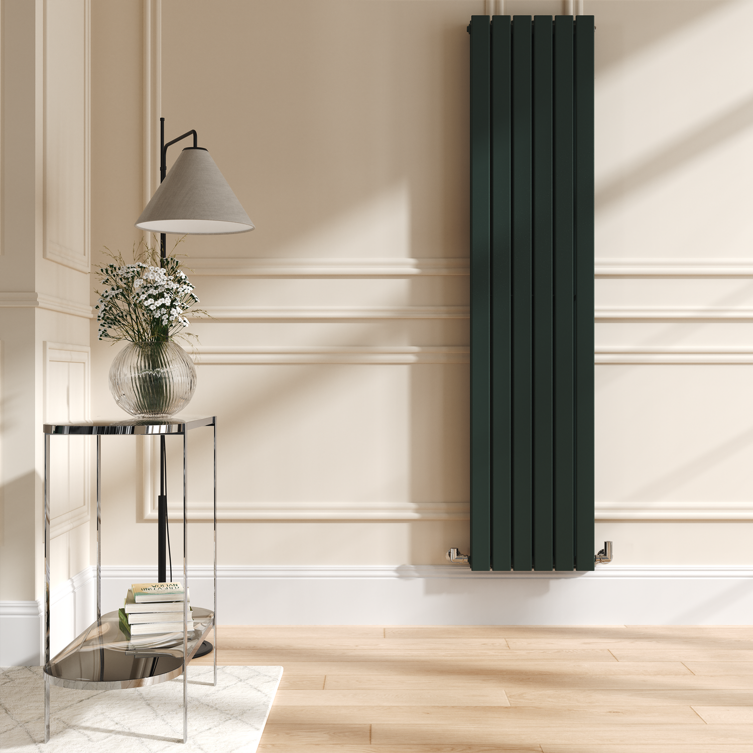 Riace Green Ever Vertical Flat Designer Radiator 1800X408mm Double Panel 4168 Btu