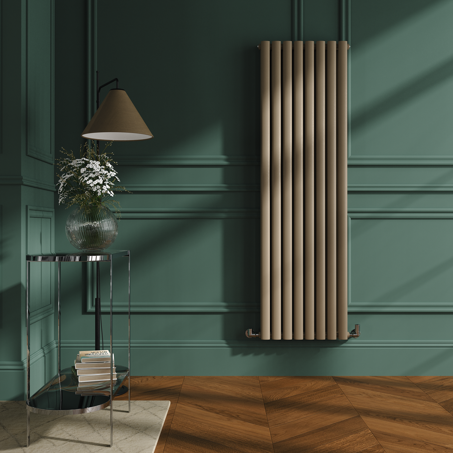 Sorrento Grey Vertical Oval Designer Radiator 1600X472mm Double Panel 4468 Btu VD8-1600-BGCO - Image 3