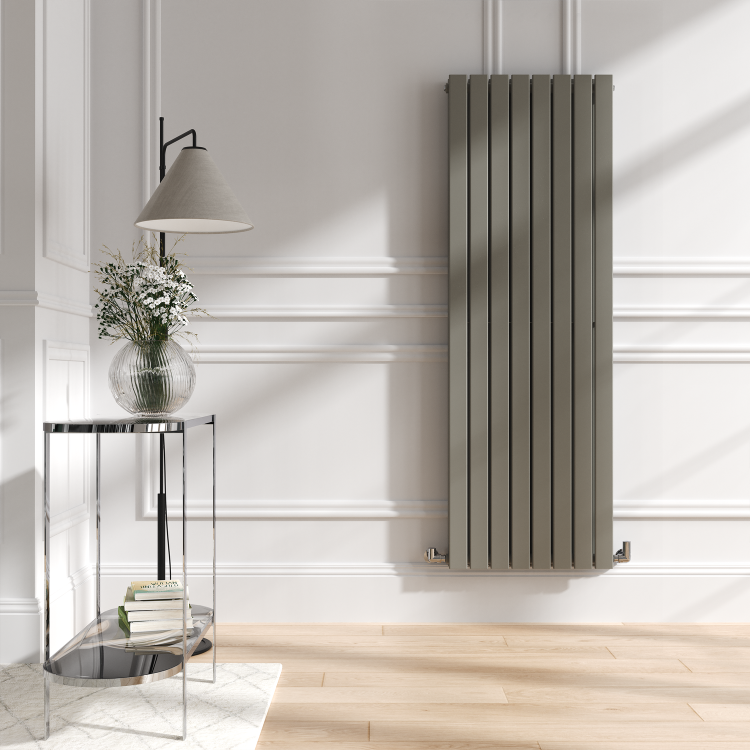 Riace Grey Smoked Stone Vertical Flat Designer Radiator 1600X544mm Double Panel 4916 Btu