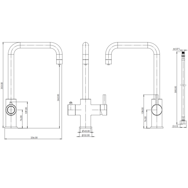 Brushed Bronze 3 in 1 Instant Boiling Hot Kitchen Mixer Square Tap with 3L Boiler - Pronto Vesta