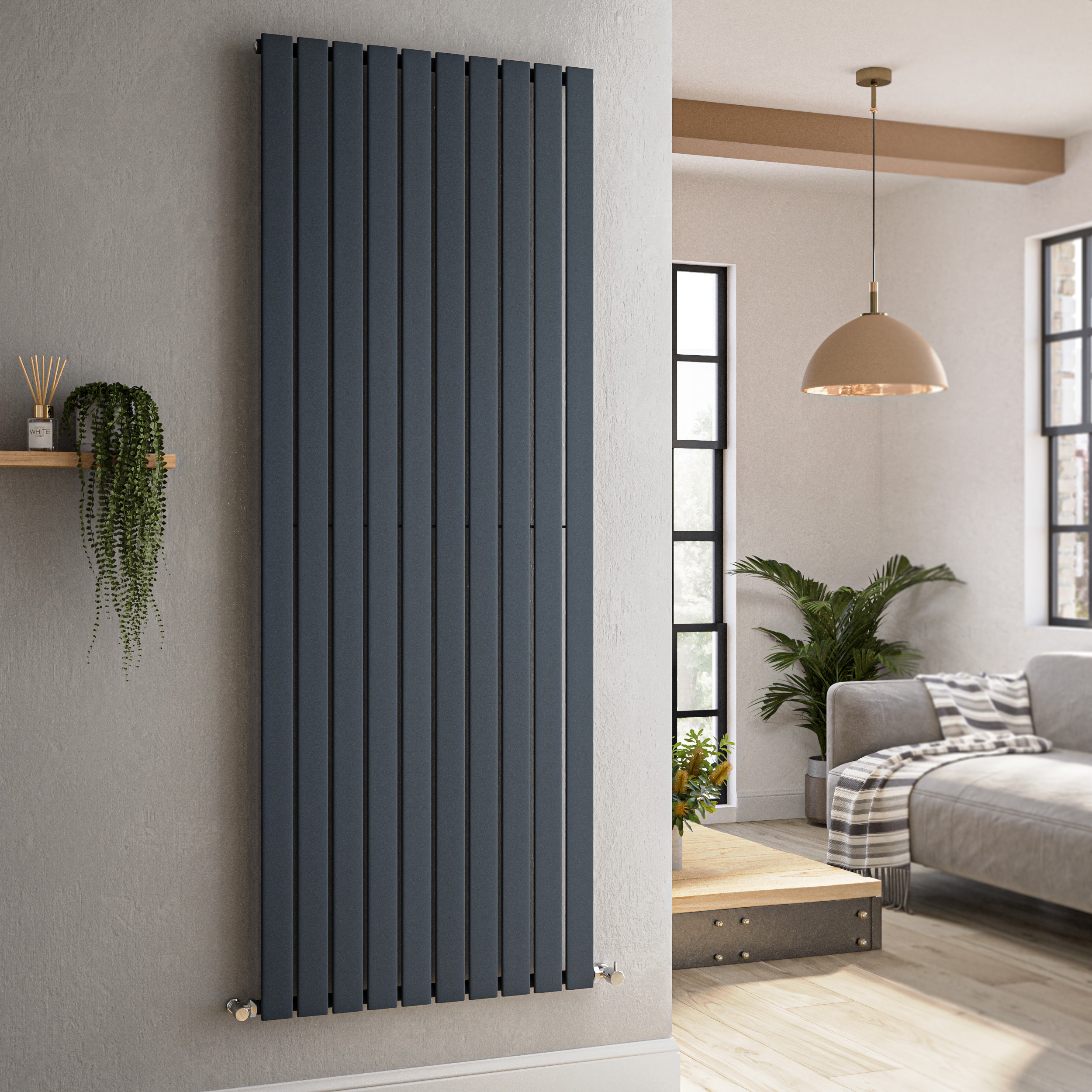 Riace Anthracite Vertical Flat Designer Radiator 1800X680mm Single Panel 4509 Btu VS10-1800-DGCF - Image 3