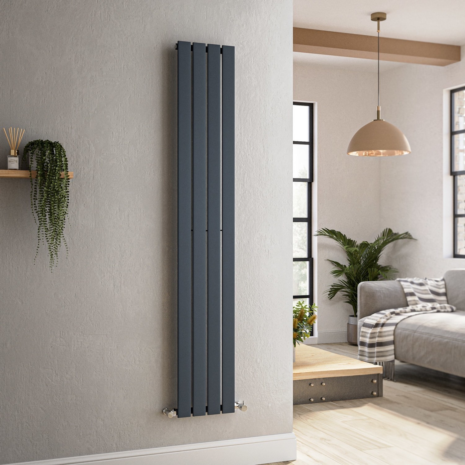 Riace Anthracite Vertical Flat Panel Radiator - Tall Modern Designer - Various Sizes - Image 3