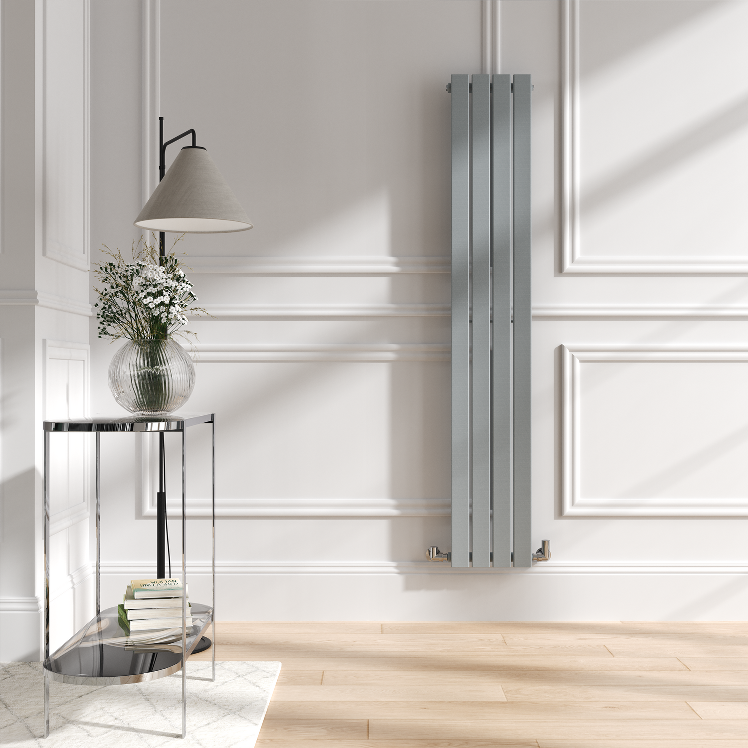 Riace Grey Salt & Pepper Vertical Flat Designer Radiator 1600X272mm Single Panel 1628 Btu