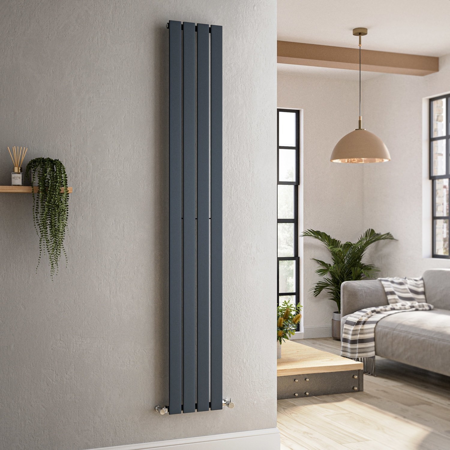 Riace Grey Anthracite Vertical Flat Designer Radiator 1800X272mm Single Panel 1803 Btu