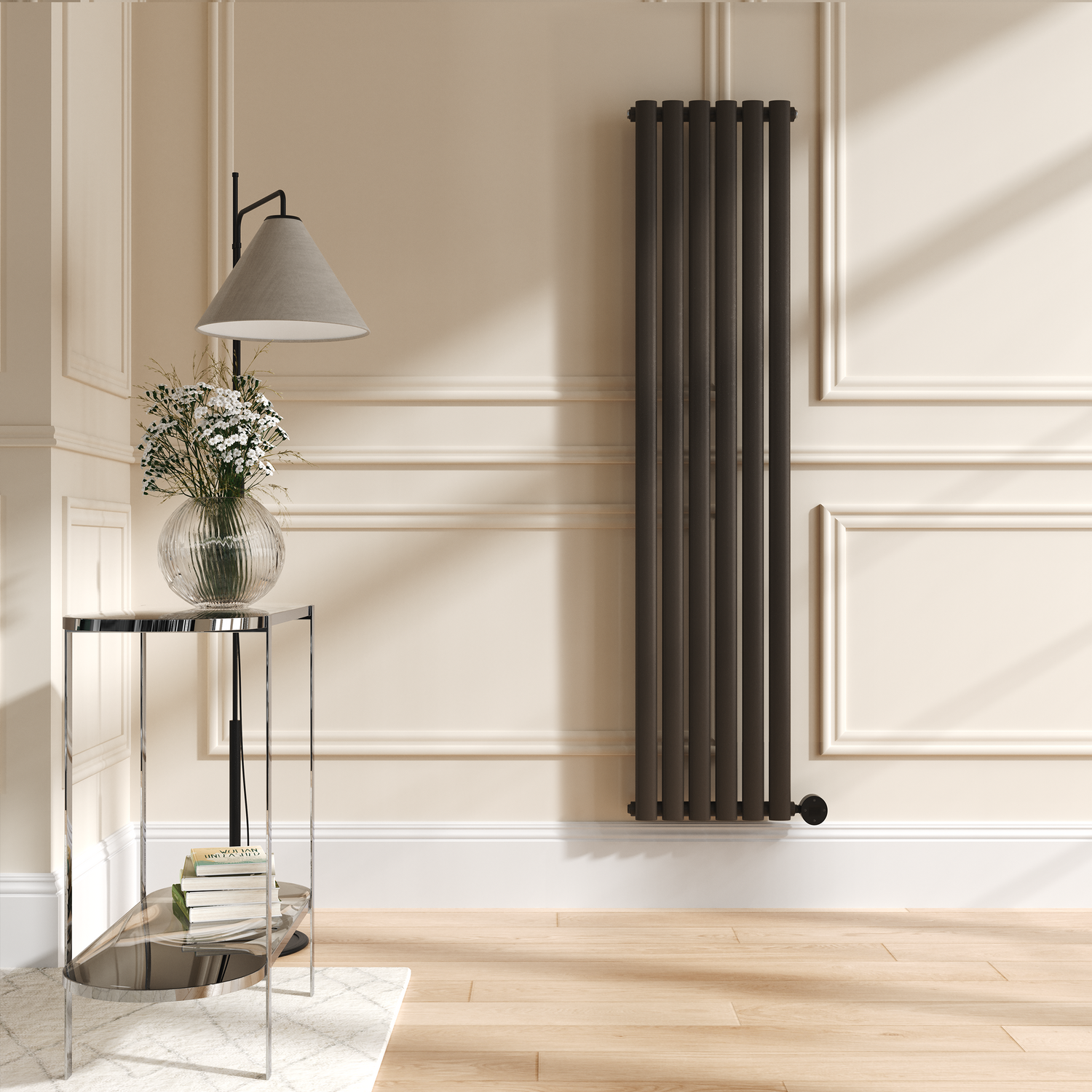 Electriq Brown Russet Vertical Smart Electric Radiator With Wi-Fi Thermostat - 1Kw - H1600xw354 - Bathroom Safe