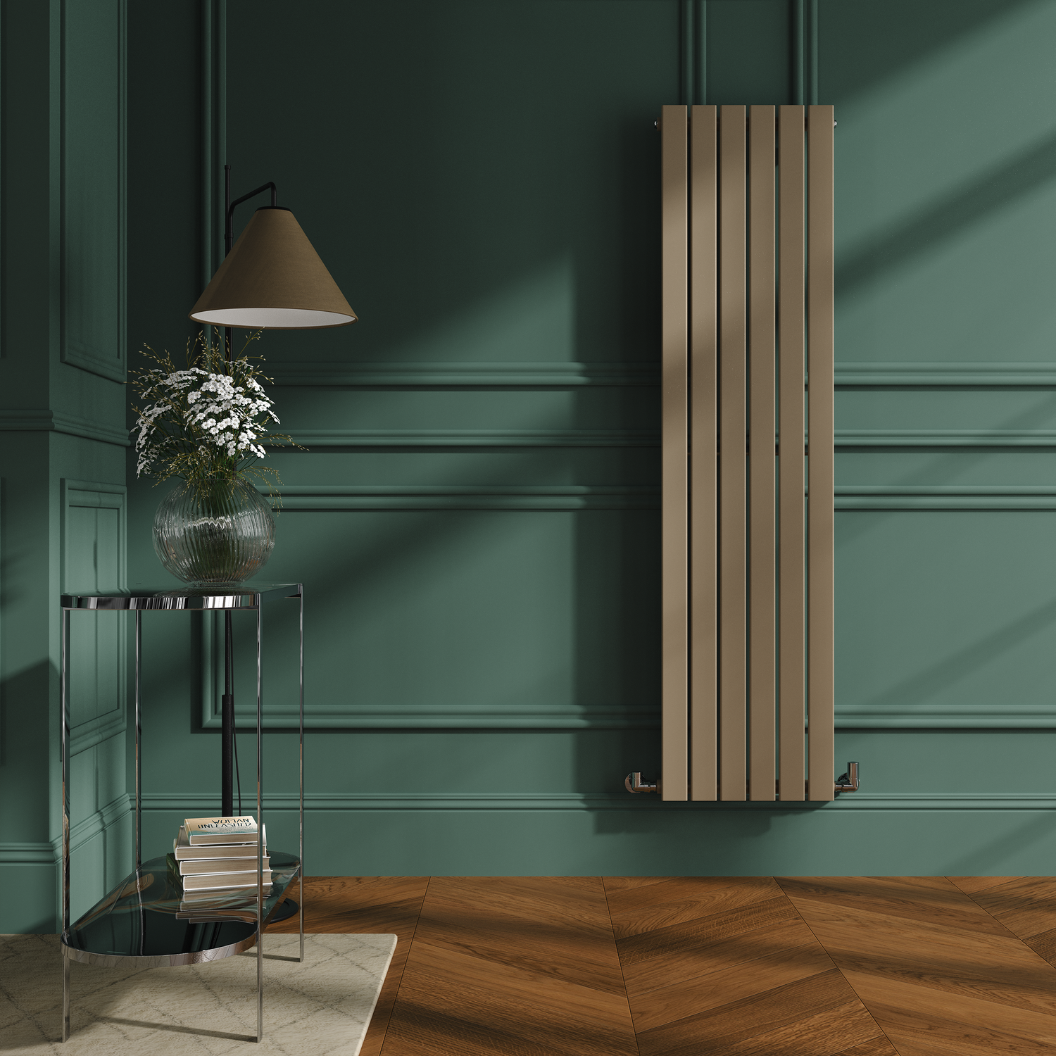 Riace Grey Vertical Flat Designer Radiator 1600X408mm Single Panel 2442 Btu VS6-1600-BGCF - Image 3