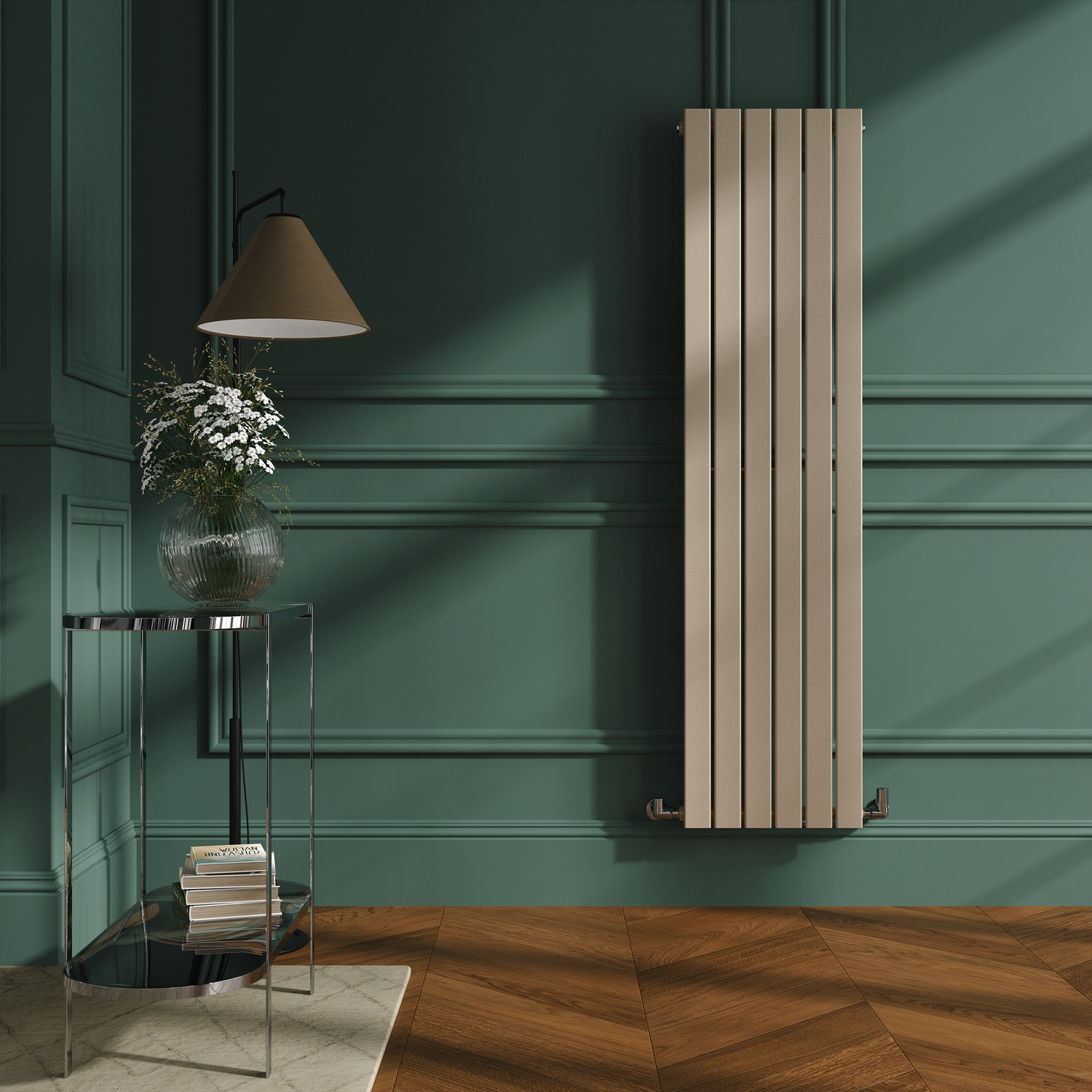 Riace Cleopatra Vertical Flat Designer Radiator 1600X408mm Single Panel 2442 Btu VS6-1600-CLCF - Image 3