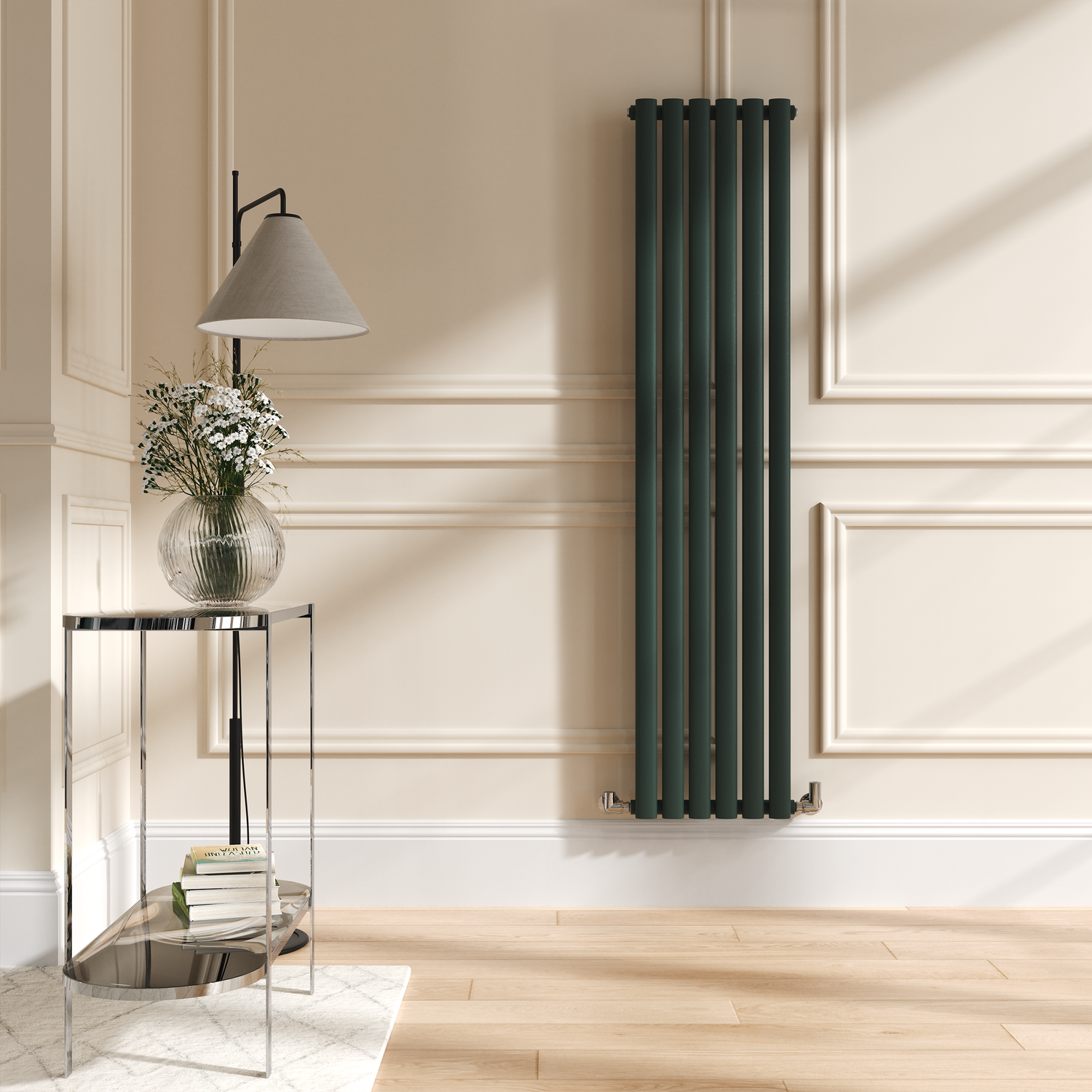 Sorrento Green Ever Vertical Oval Designer Radiator 1600X354mm Single Panel 2282 Btu - Image 3