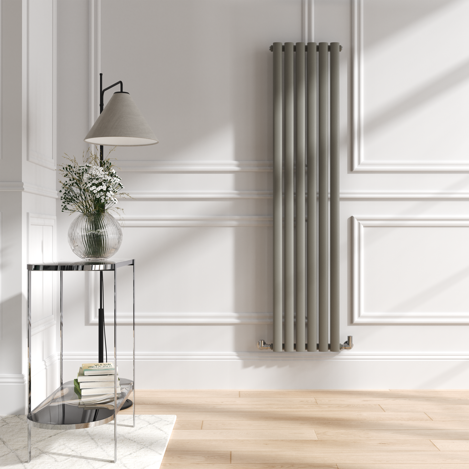 Sorrento Grey Smoked Stone Vertical Oval Designer Radiator 1600X354mm Single Panel 2282 Btu