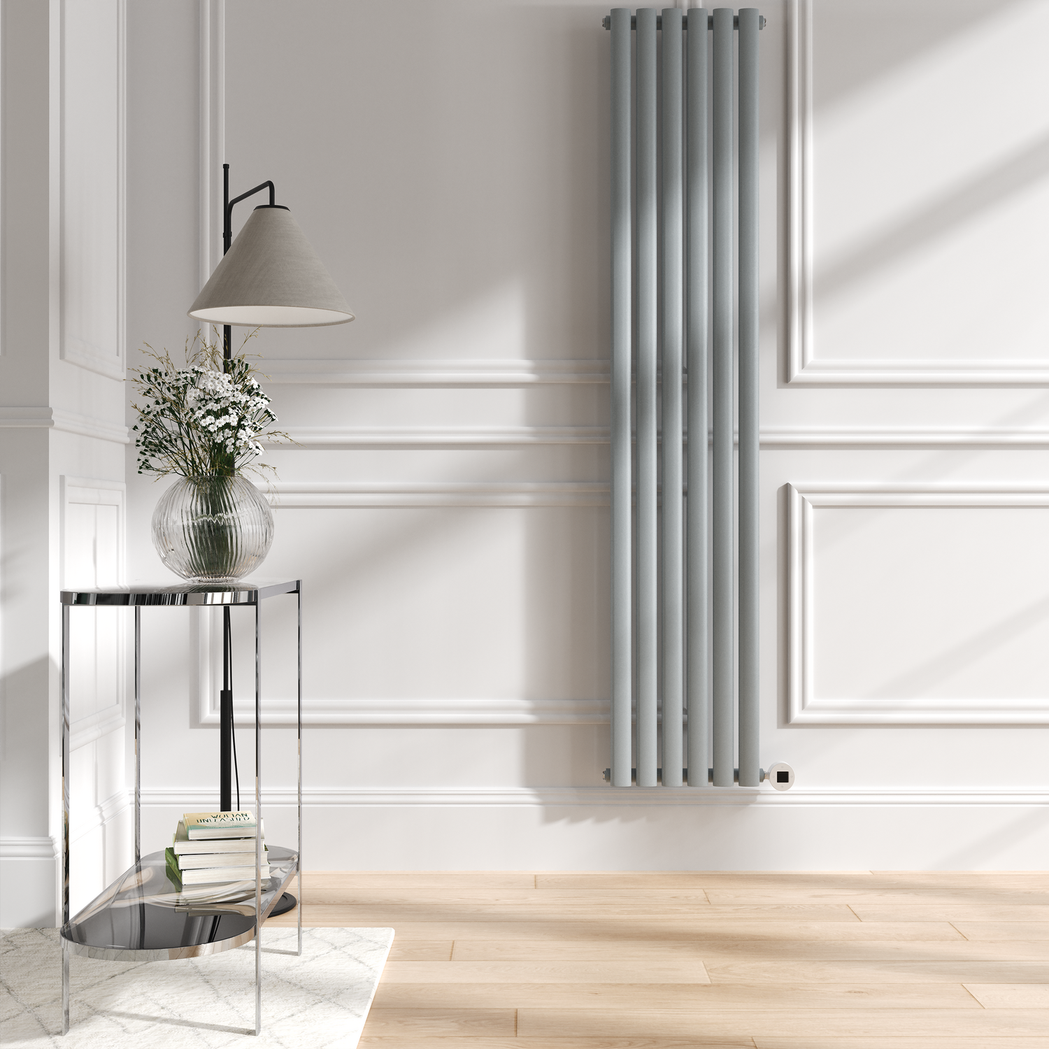 Electriq Grey Salt & Pepper Vertical Smart Electric Radiator With Wi-Fi Thermostat - 2X1kw - H1800xw354 - Bathroom Safe