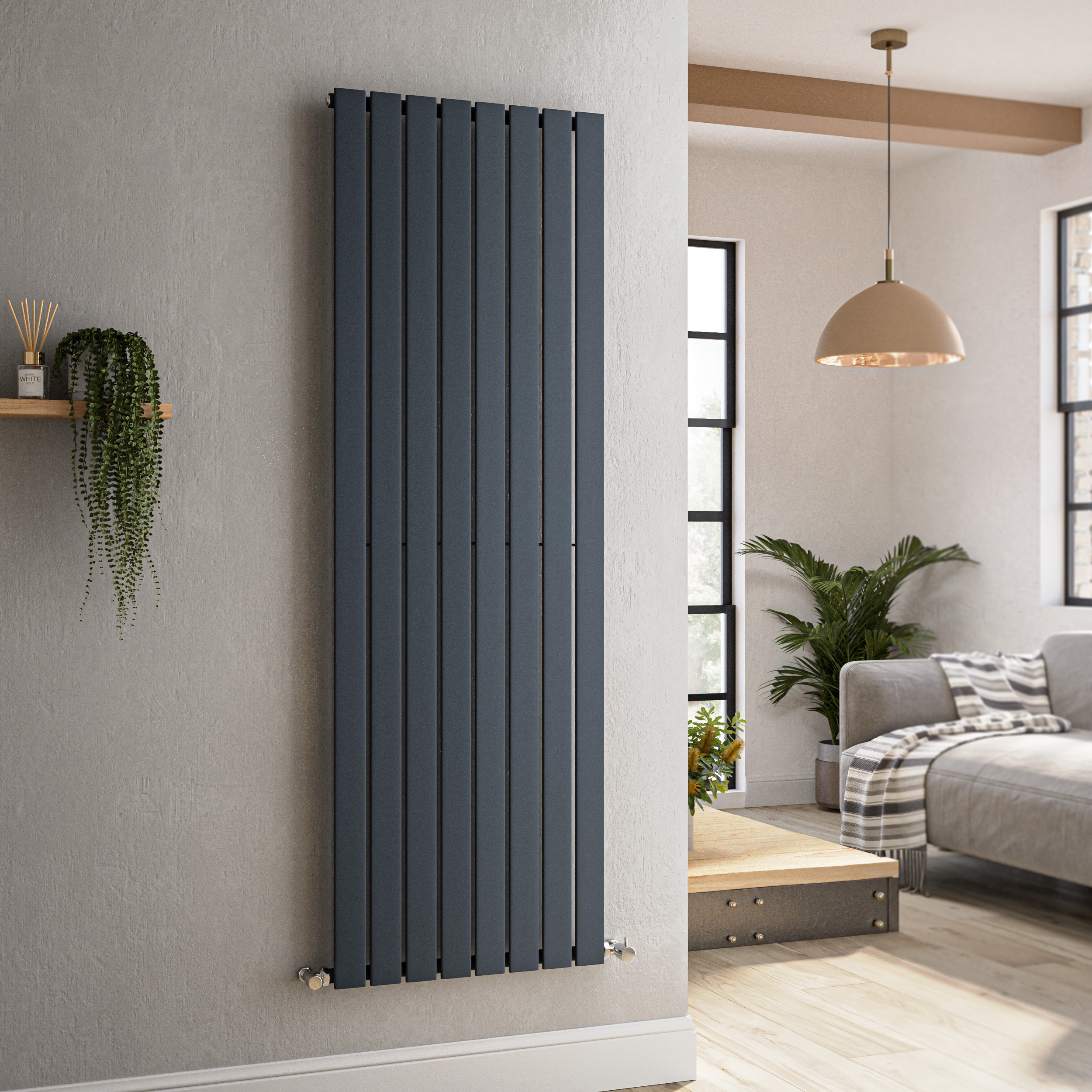 Riace Anthracite Vertical Flat Designer Radiator 1600X544mm Single Panel 3256 Btu - Image 3