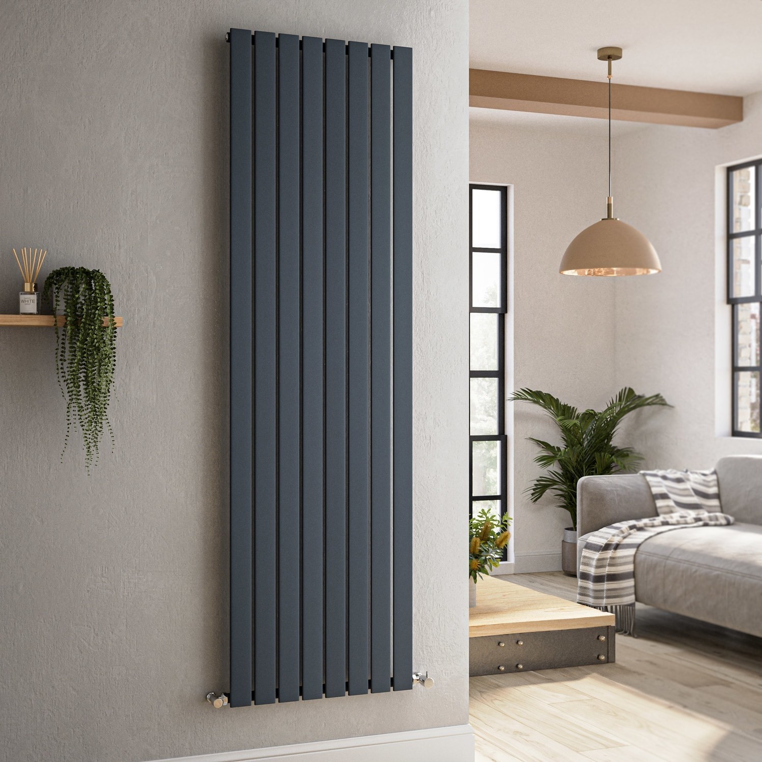 Riace Anthracite Vertical Flat Designer Radiator 1800X544mm Single Panel 3607 Btu - Image 3