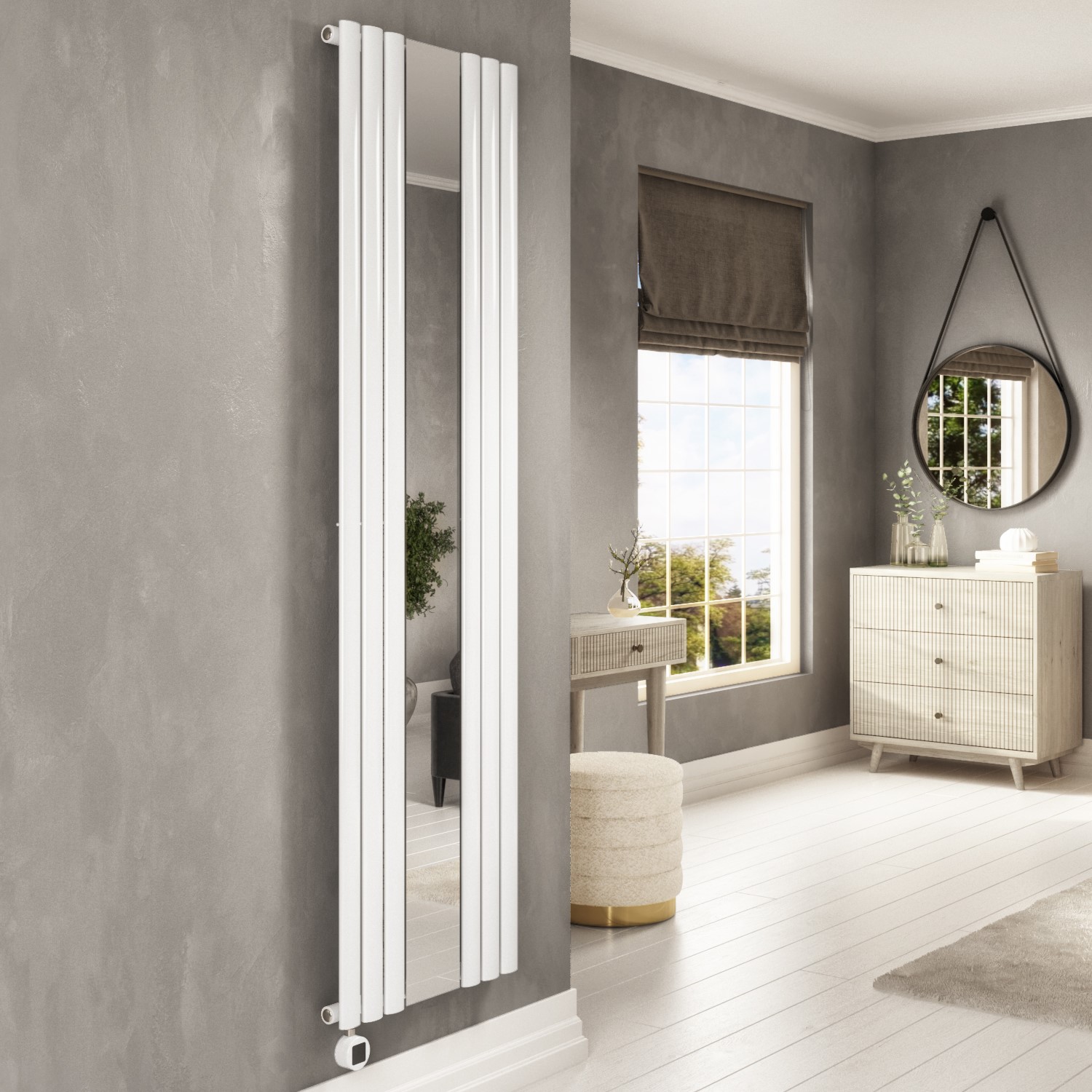 Electriq White Vertical Smart Smart Electric Radiator With Mirror - 1200W - H1800xw500mm - Bathroom Safe