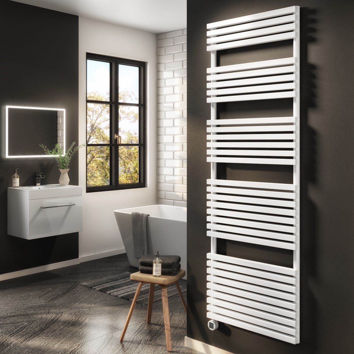 Electriq White Smart Electric Towel Radiator With Wi-Fi Thermostat - 1200W - H1800xw600mm - Bathroom Safe