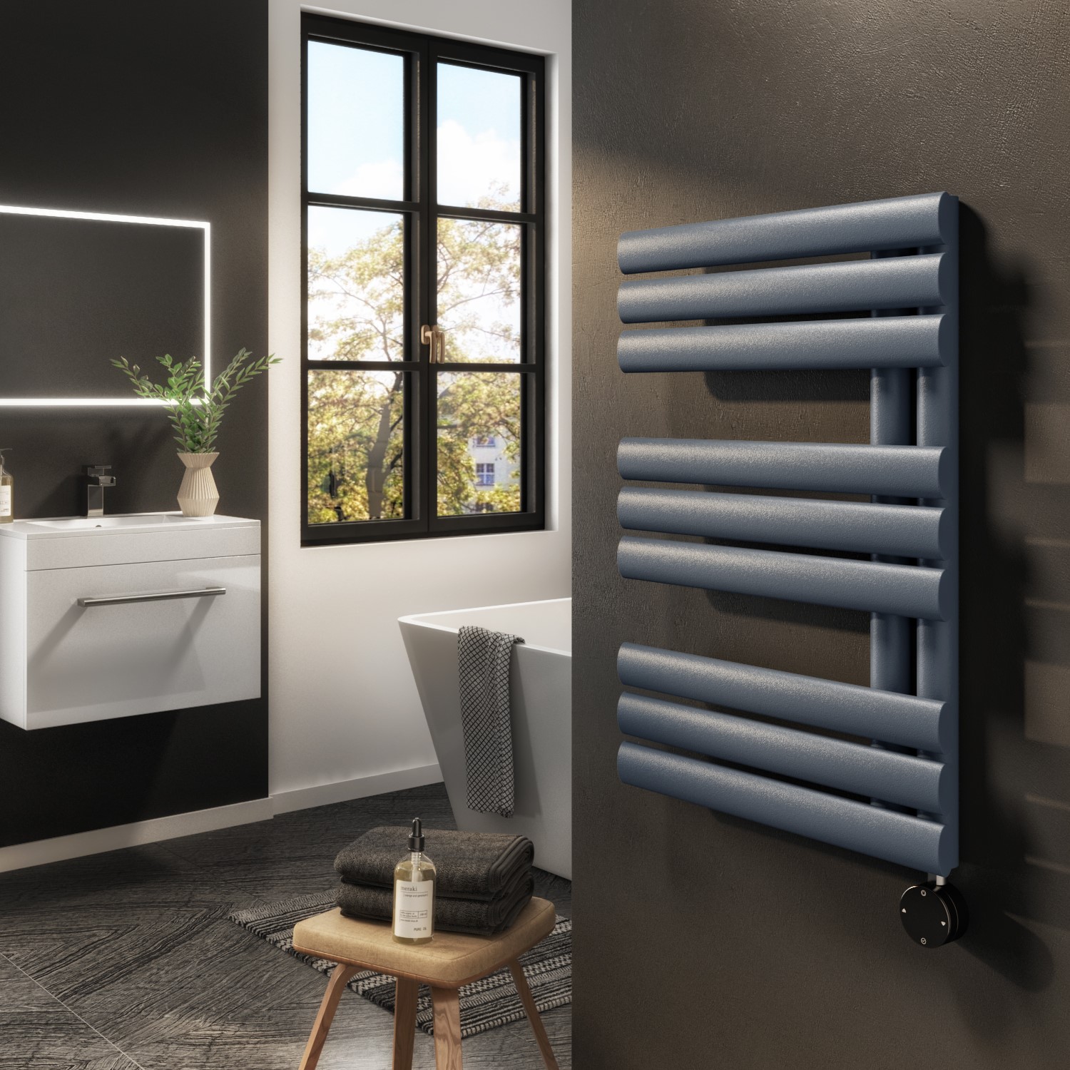 Electriq Anthracite Smart Electric Towel Radiator With Wi-Fi Thermostat 600W H650xw450mm Bathroom Safe VSTR9-650-0.6DGW - Image 3